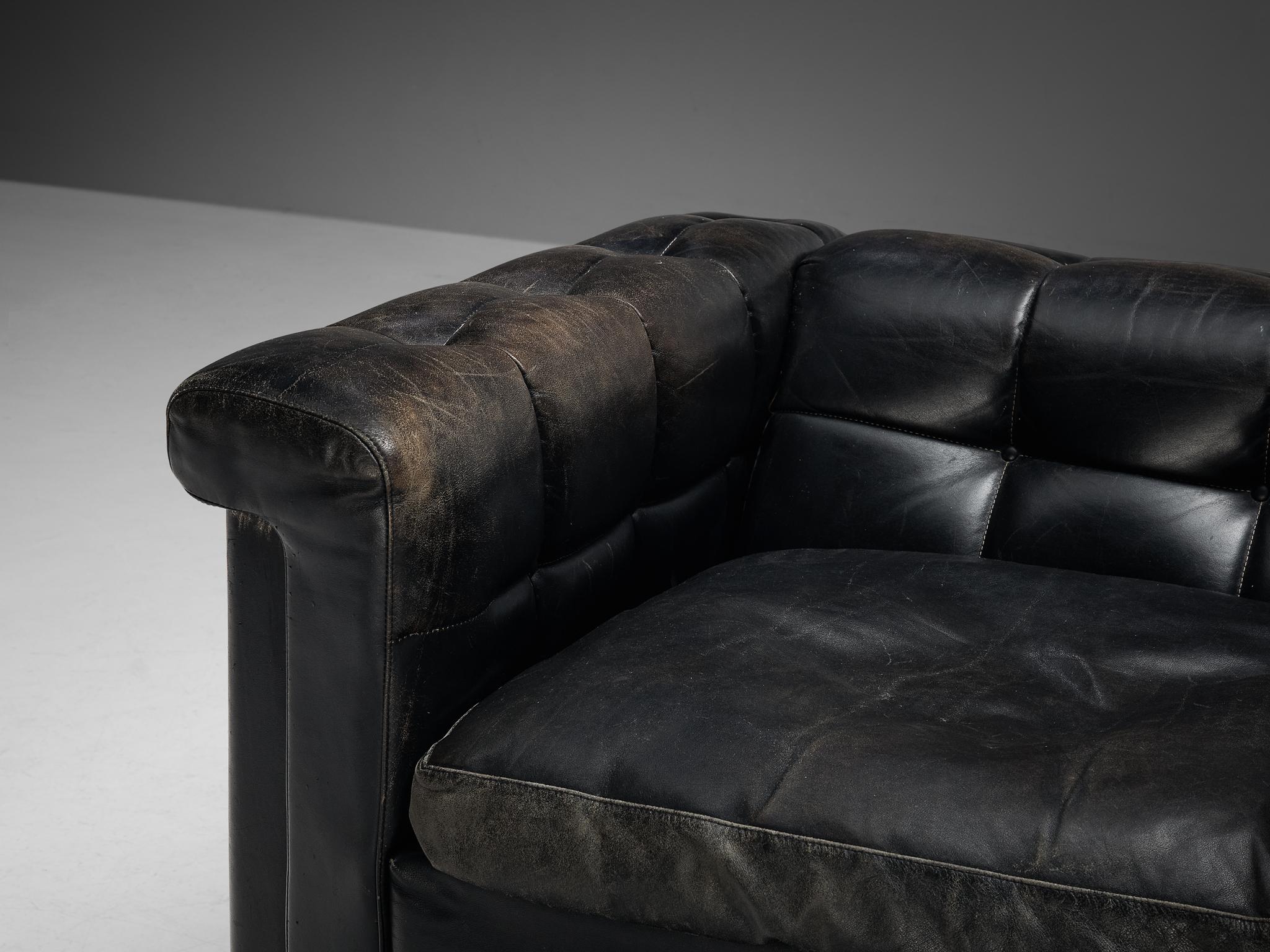 Europeo Coppia di sedie cubiche da salotto in pelle nera  in vendita