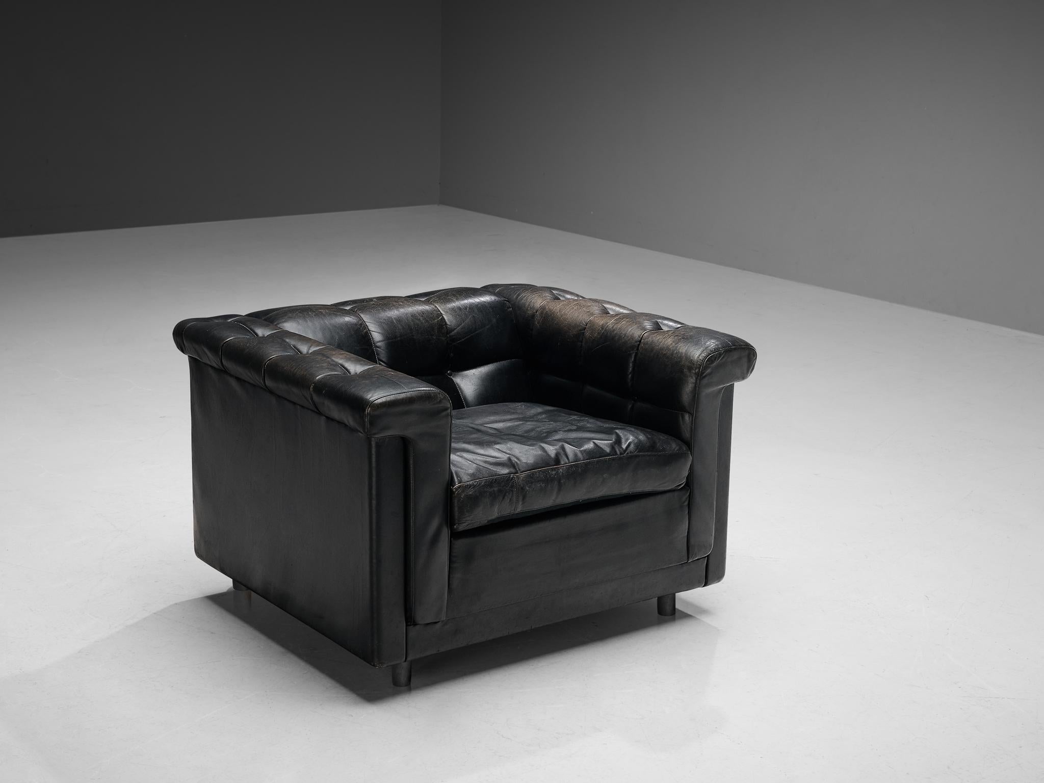 Pelle Coppia di sedie cubiche da salotto in pelle nera  in vendita