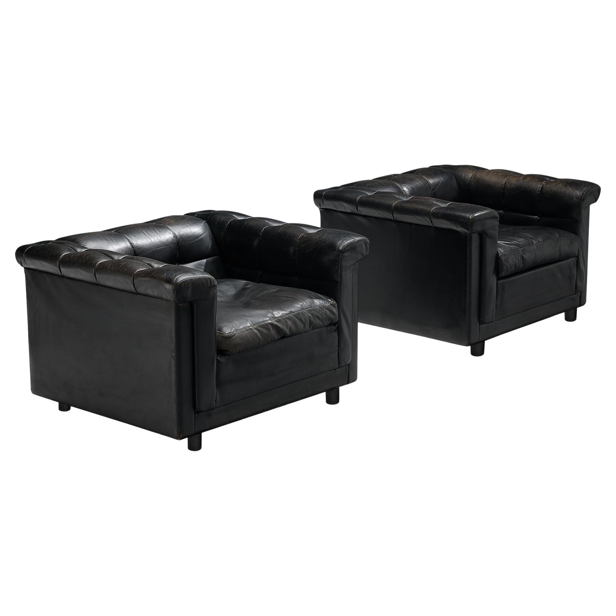 Pair of Cubic Lounge Chairs in Black Leather  For Sale