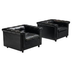 Pair of Cubic Lounge Chairs in Black Leather 