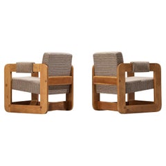 Pair of Cubic Lounge Chairs in Light Grey Upholstery