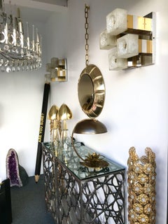 Pair of Cubic Sconces Brass Chrome Murano Glass by Sciolari, Italy, 1970s