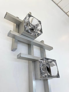 Paire d'appliques cubiques en métal et verre de Murano de Sciolari, Italie, 1970