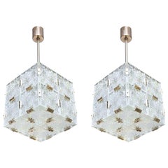 Pair of Cubic Vintage Chandeliers, Bohemian Cut Crystal, K. Senov Czech Rep. 60s