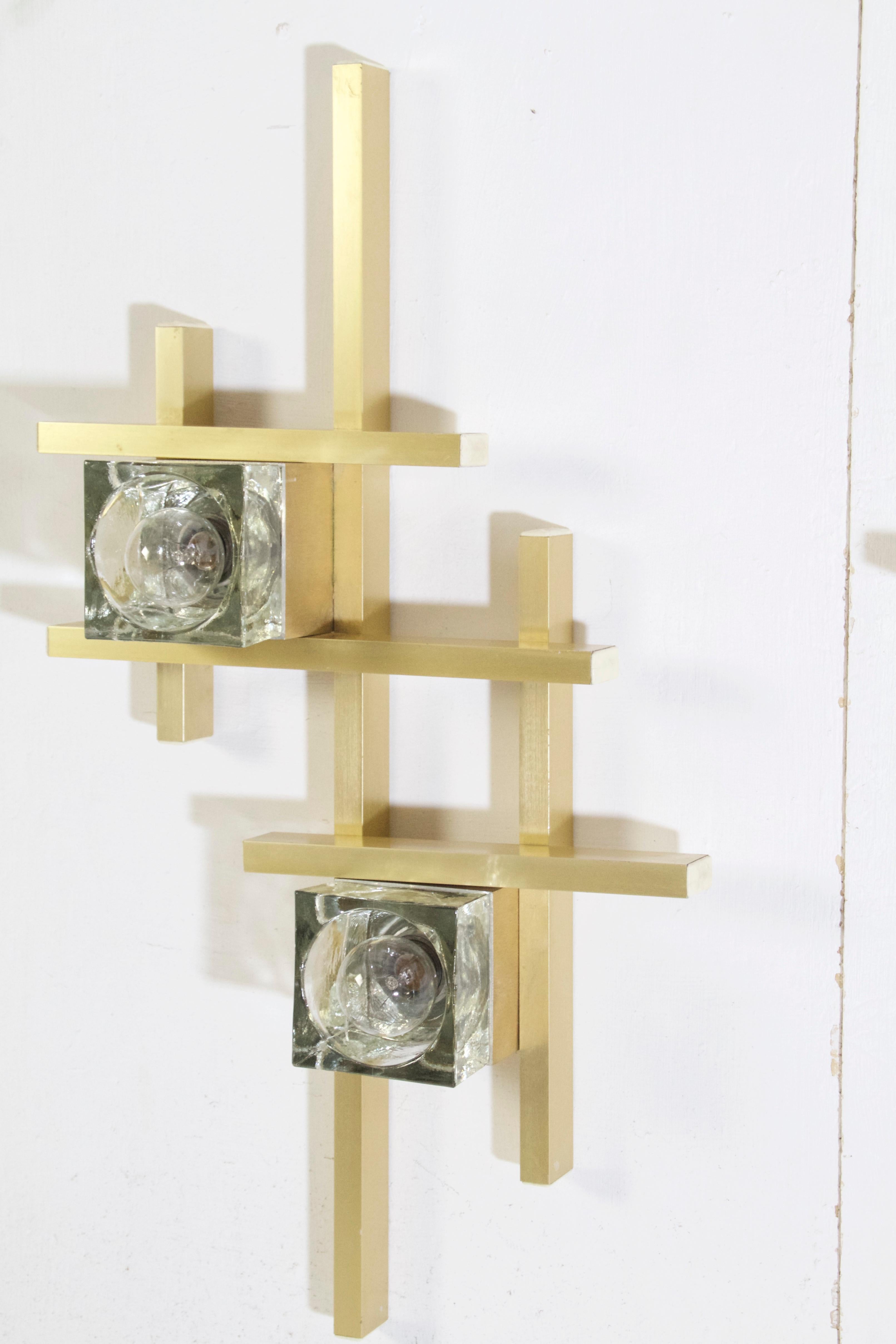 Italian Pair of Cubic Wall Sconces by Sciolari, Italy For Sale