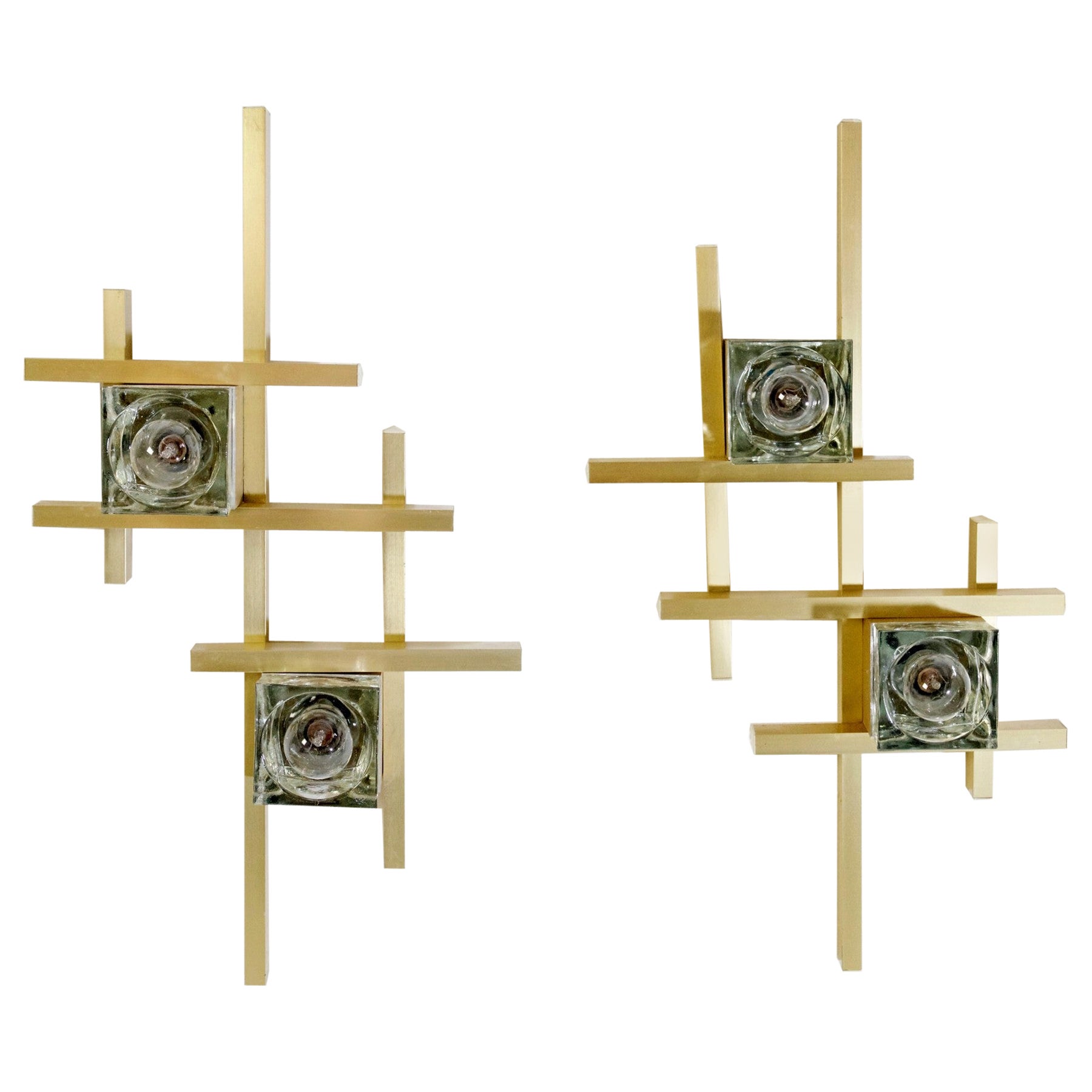 Pair of Cubic Wall Sconces by Sciolari, Italy For Sale