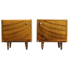 Pair of Cubical Bedside Tables in Walnut Veneer, Czechoslovakia, circa 1970