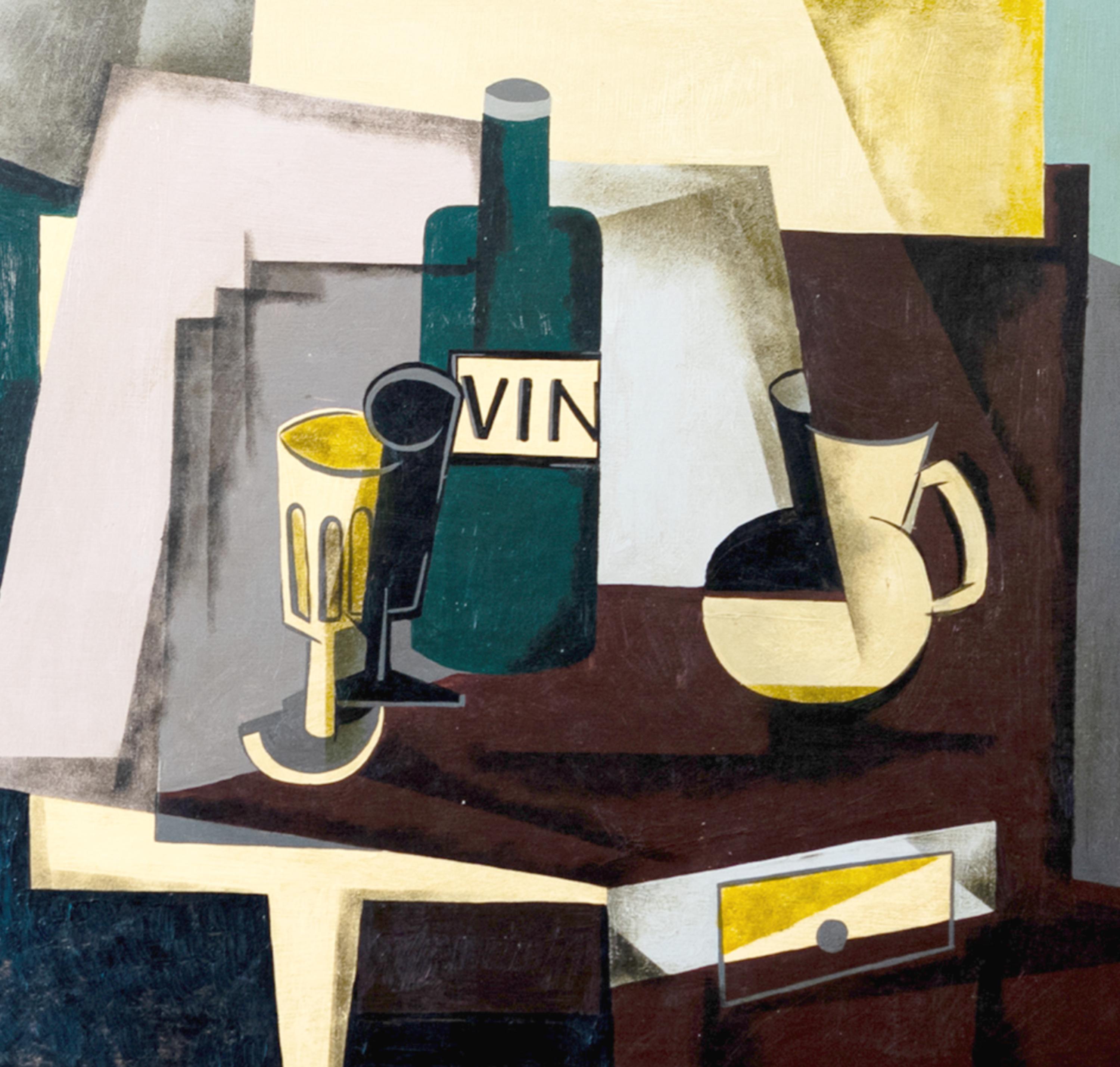 Pair of modern cubist french paintings, signed:

- A Robert Bluteau (1914–1985) painting, a modernist still life painter, signed 