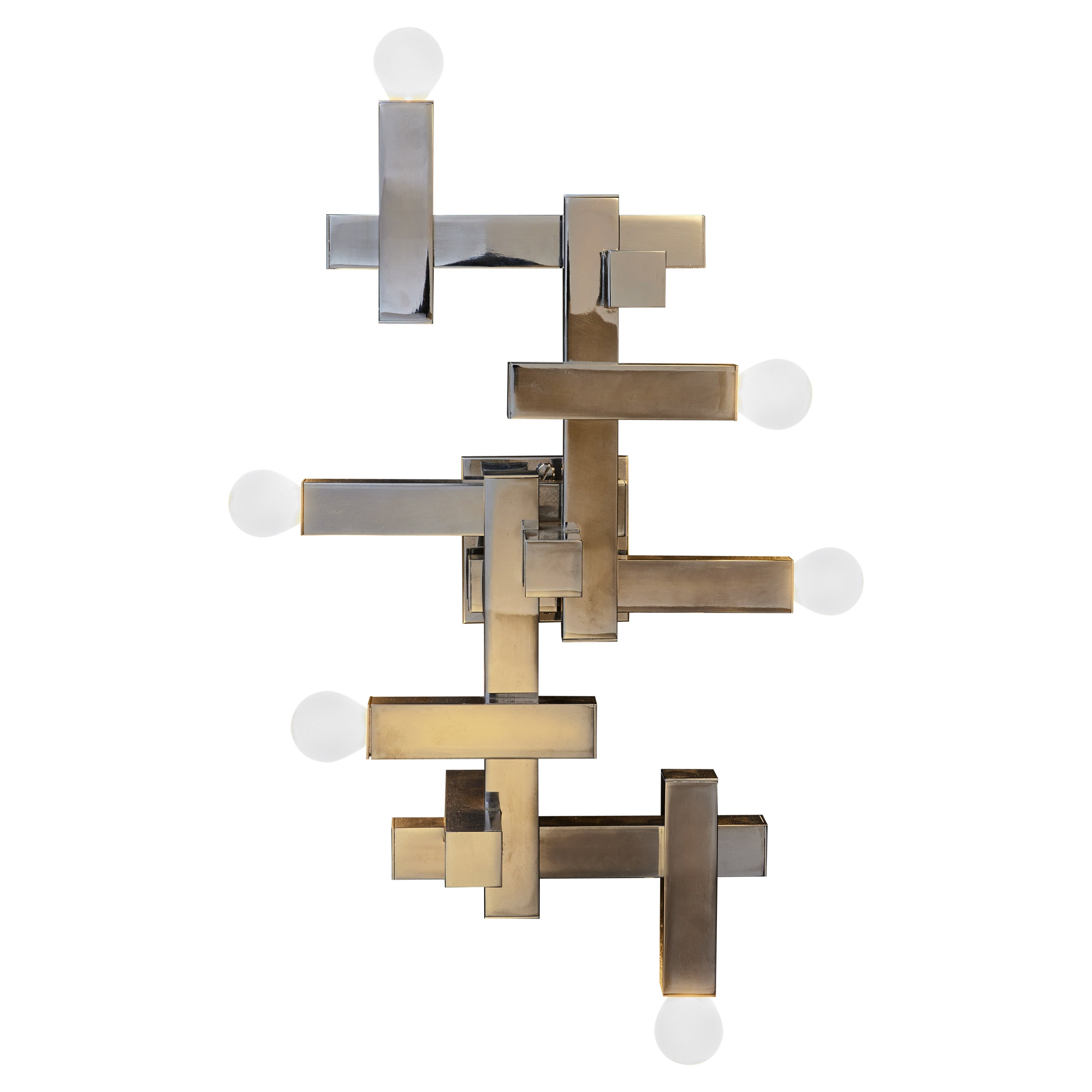 Pair of Cubist Chromed Gaetano Sciolari Wall Sconce