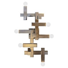 Pair of Cubist Chromed Gaetano Sciolari Wall Sconce