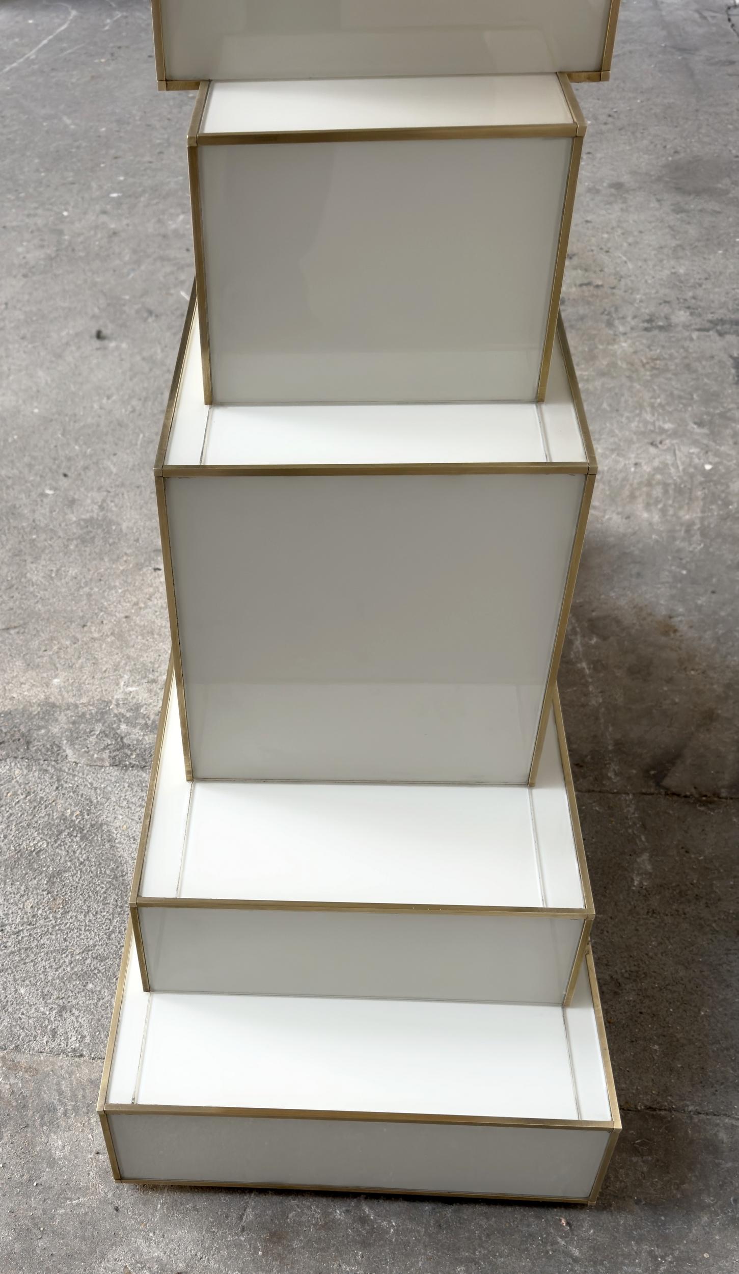 Pair of ‘cubist’ consoles in glass and brass Murano, Italy, circa 2020 For Sale 1