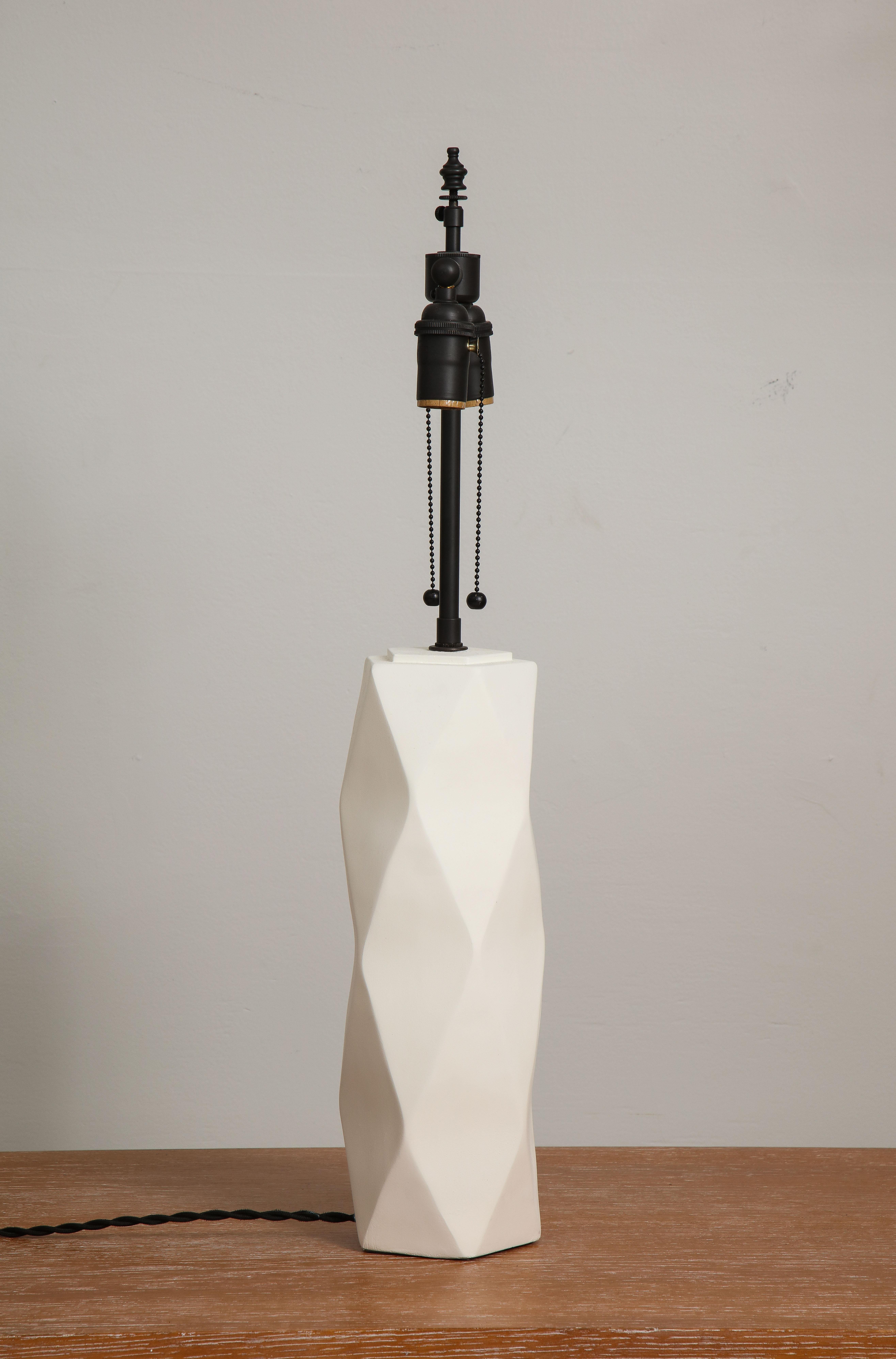 Custom Pair of Cubist Inspired Plaster Lamps For Sale 5