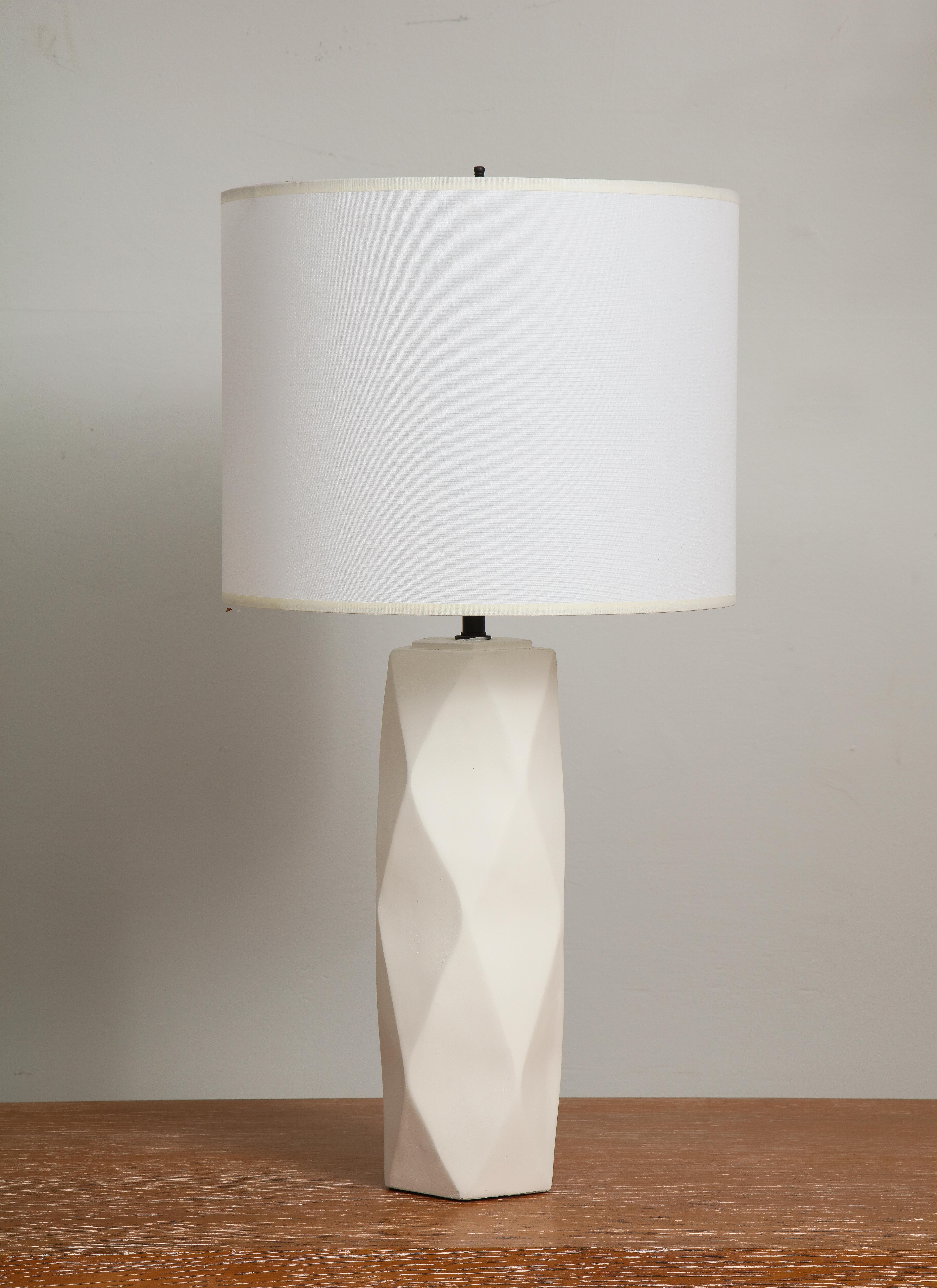 Custom Pair of Cubist Inspired Plaster Lamps For Sale 6