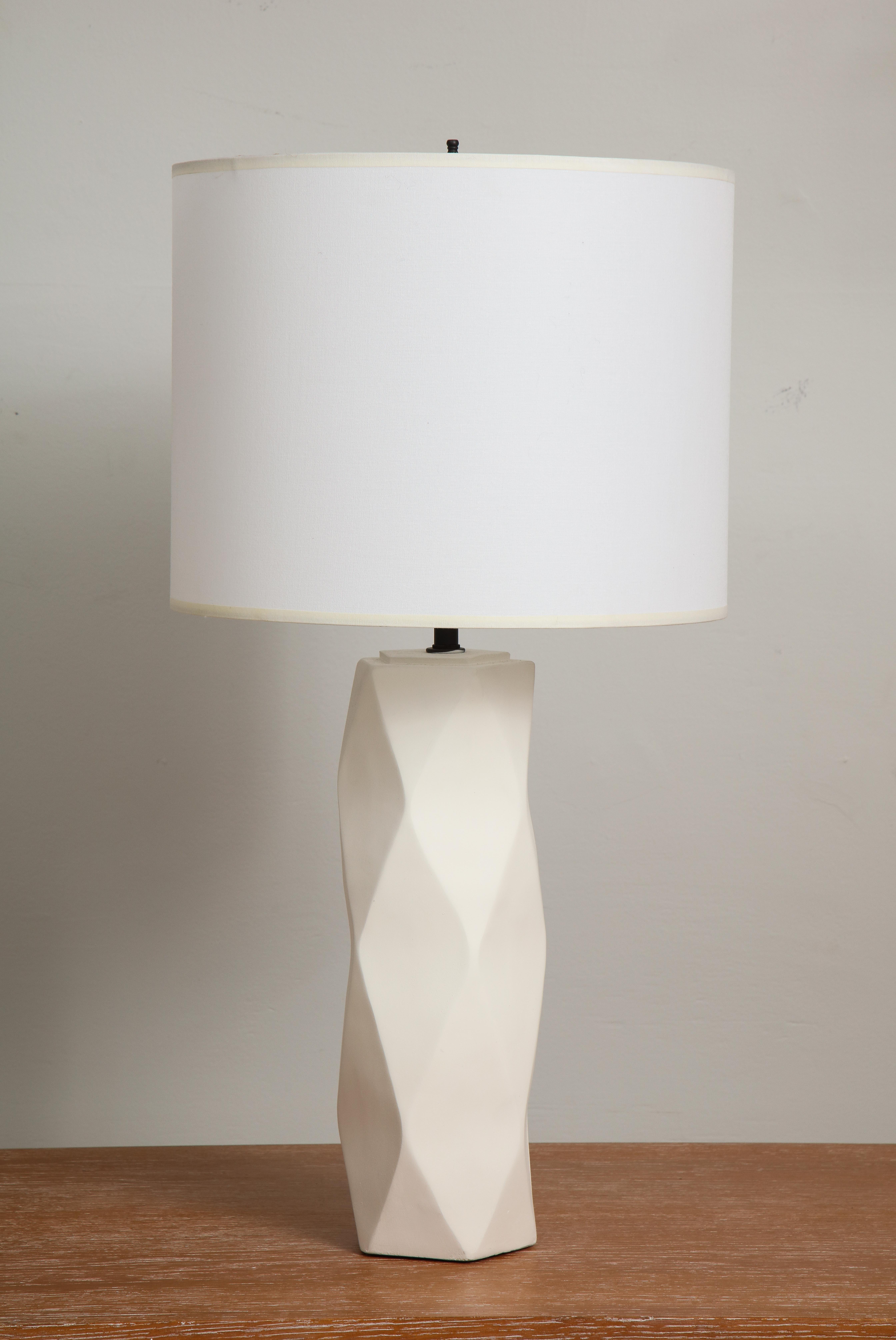 Modern Custom Pair of Cubist Inspired Plaster Lamps For Sale
