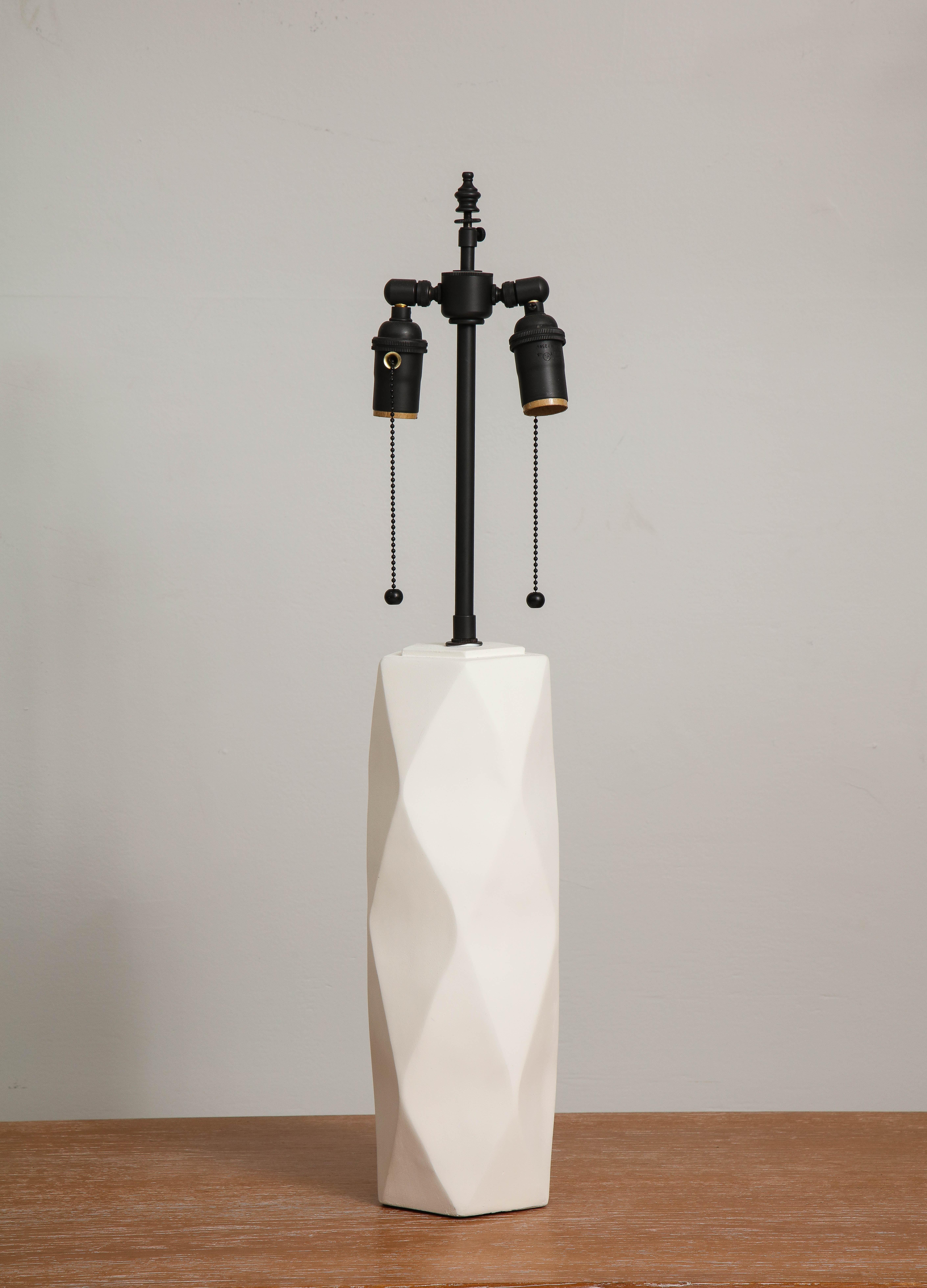 French Custom Pair of Cubist Inspired Plaster Lamps For Sale