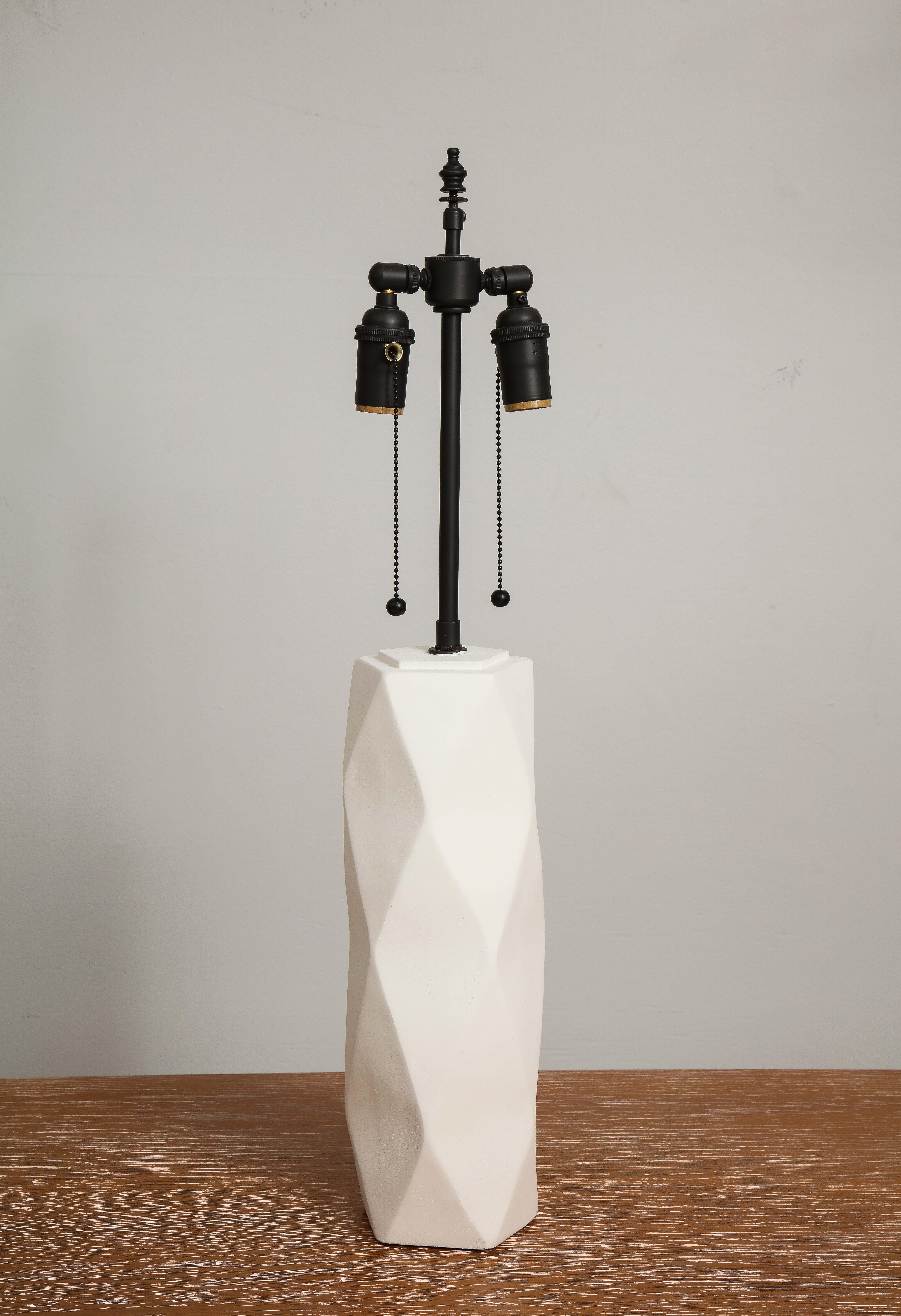 Custom Pair of Cubist Inspired Plaster Lamps In New Condition For Sale In New York, NY