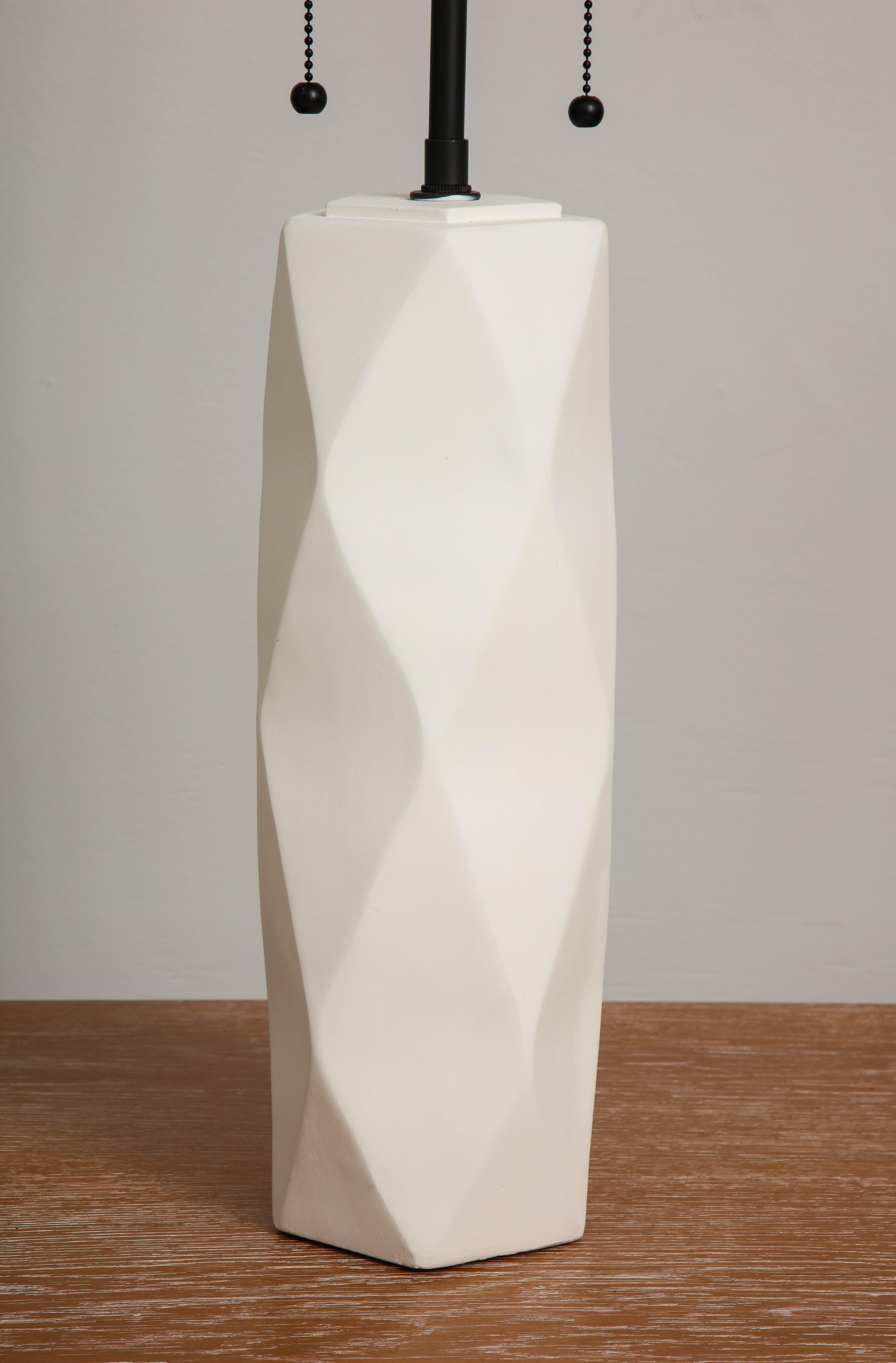 Custom Pair of Cubist Inspired Plaster Lamps For Sale 2