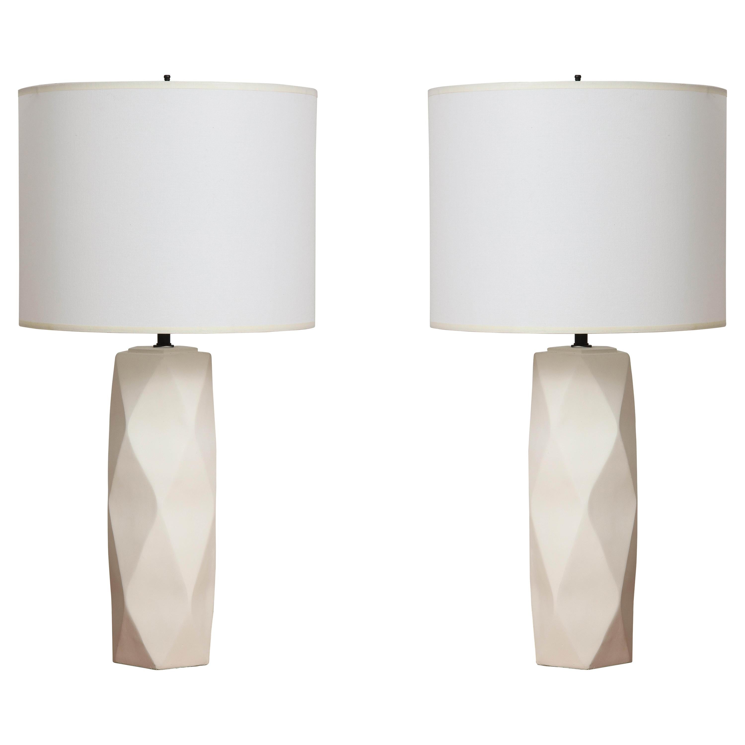 Custom Pair of Cubist Inspired Plaster Lamps