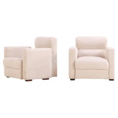 Pair of Cubist Style Upholstered Lounge Chairs, C. 1955.