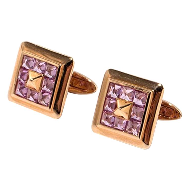 Pair of Cufflinks with Pink Sapphires, 750 Rose Gold For Sale