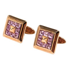 Paire de boutons de manchette en or rose 750 avec saphirs roses