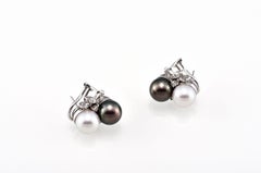 Pair of Cultured Pearl & Diamond 14K Earrings with Matching 18K Pearl Ring Set