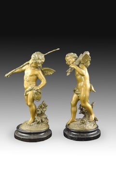 Pair of Cupids. Marble, Bronze. France, 19th Century