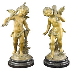 Pair of Cupids. Marble, Bronze. France, 19th Century