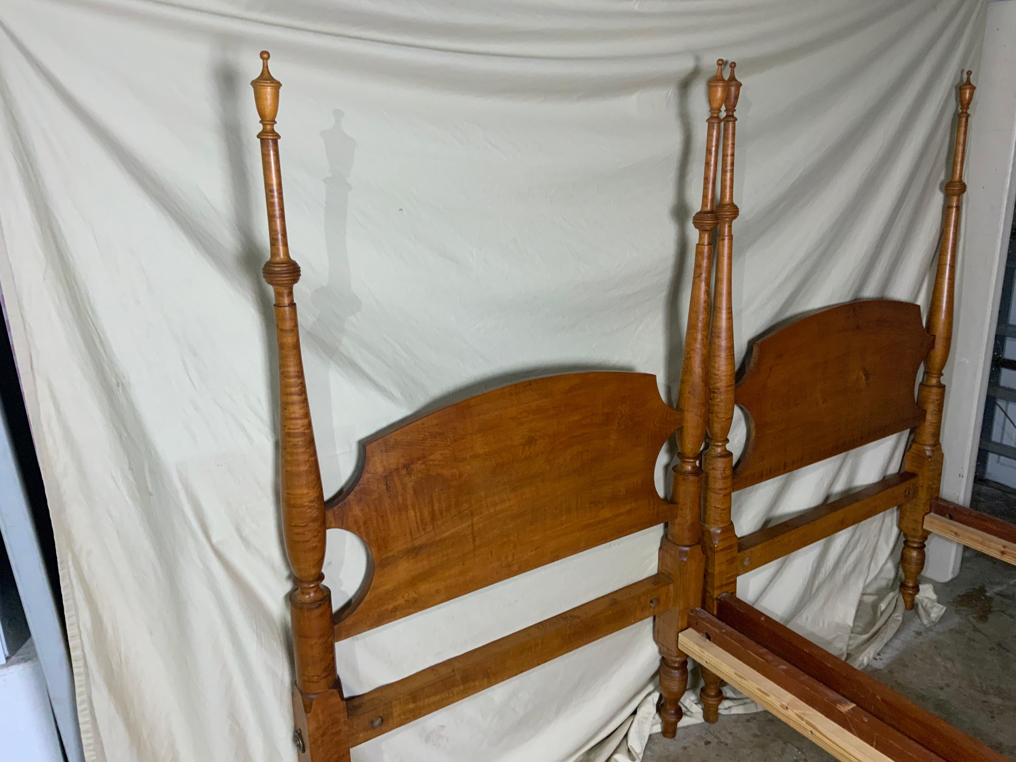 Pair of Curly / Birdseye Maple Twin Poster Beds 4