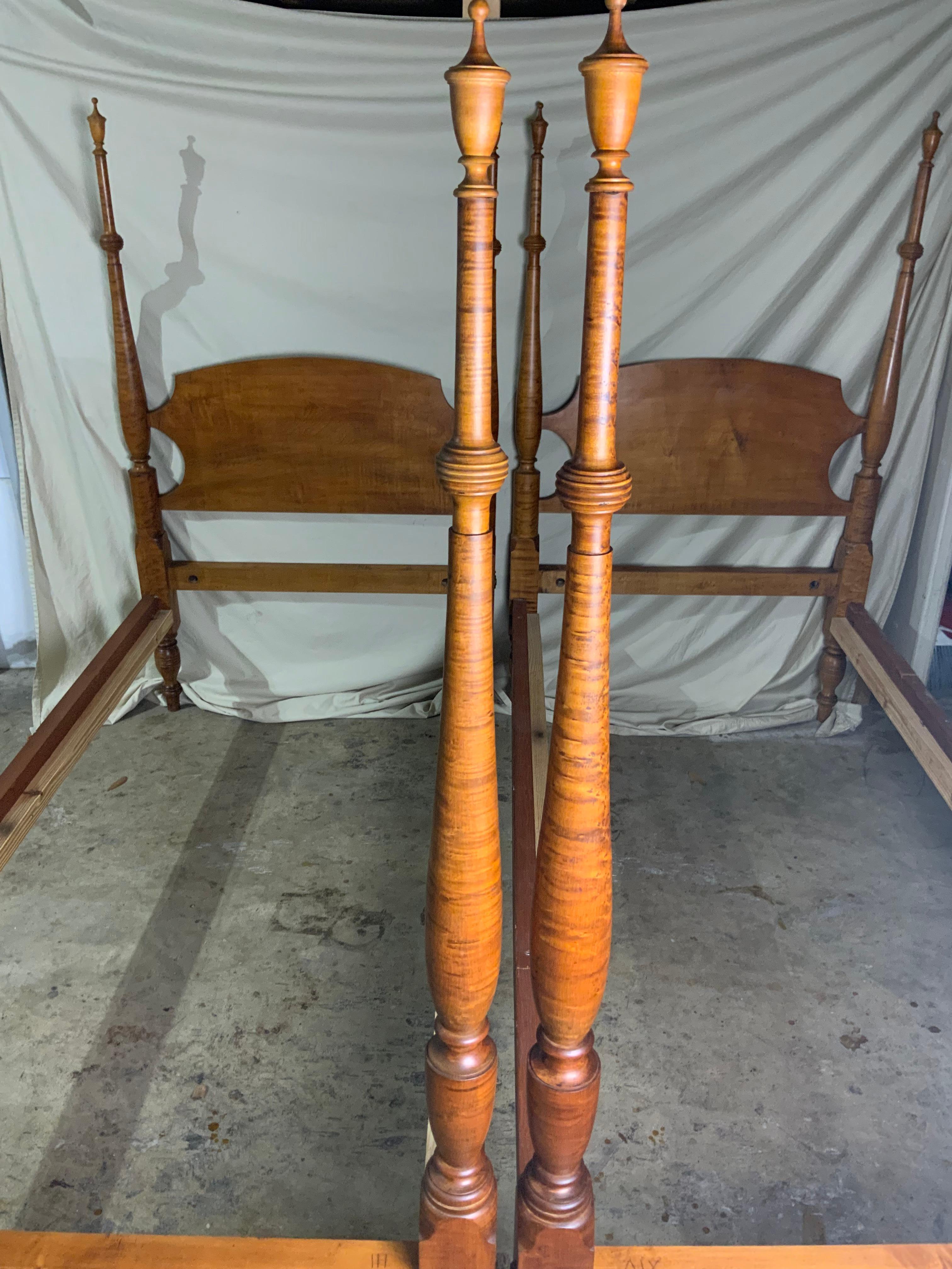 Pair of Curly / Birdseye Maple Twin Poster Beds 5