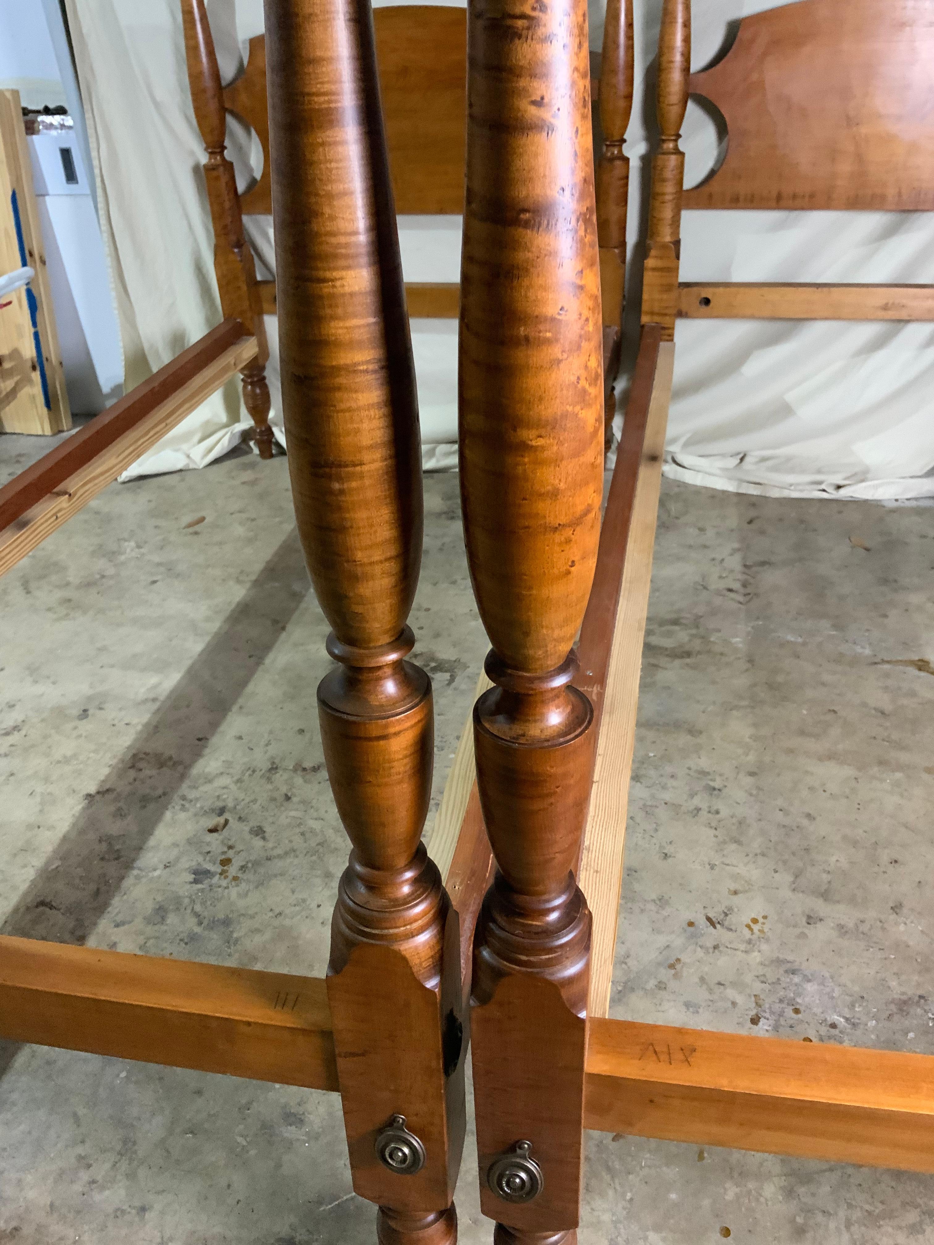 Pair of Curly / Birdseye Maple Twin Poster Beds 1
