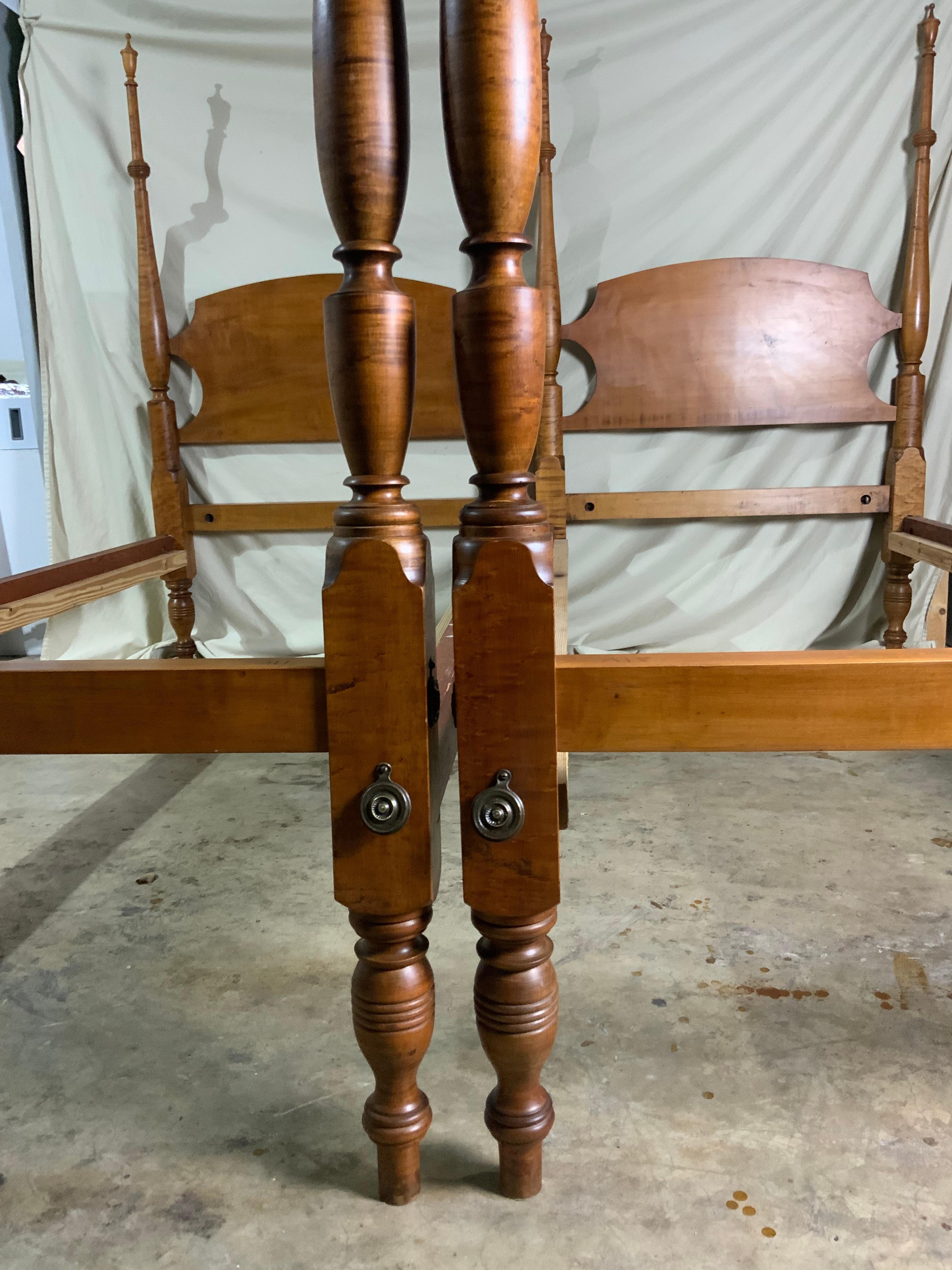 Pair of Curly / Birdseye Maple Twin Poster Beds 2