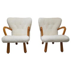 Pair of Curly Lambskin Clam Easy Chair Attributed to Philip Arctander