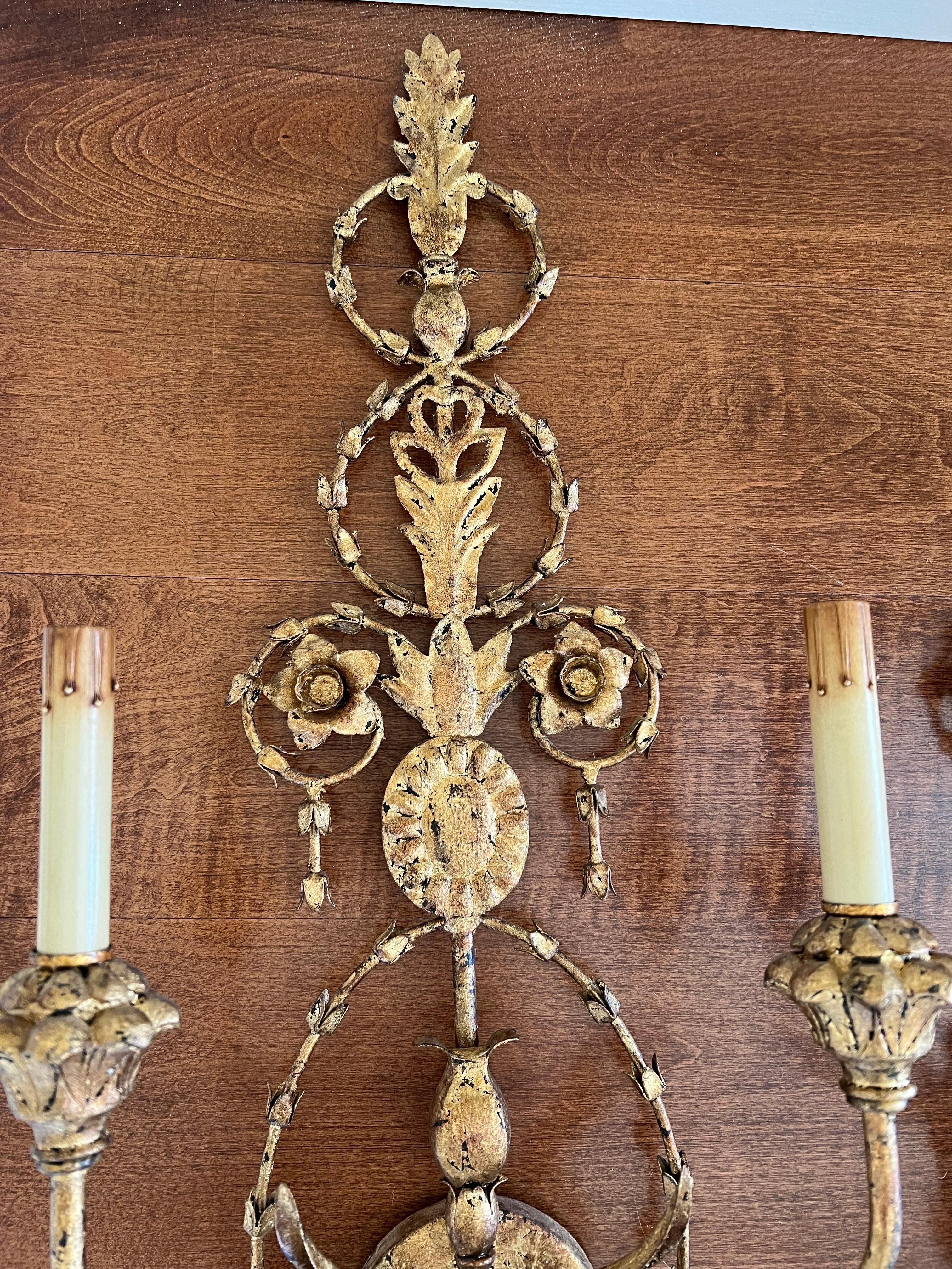 Pair of Currey and Company Neoclassical Gilt Sconces 8