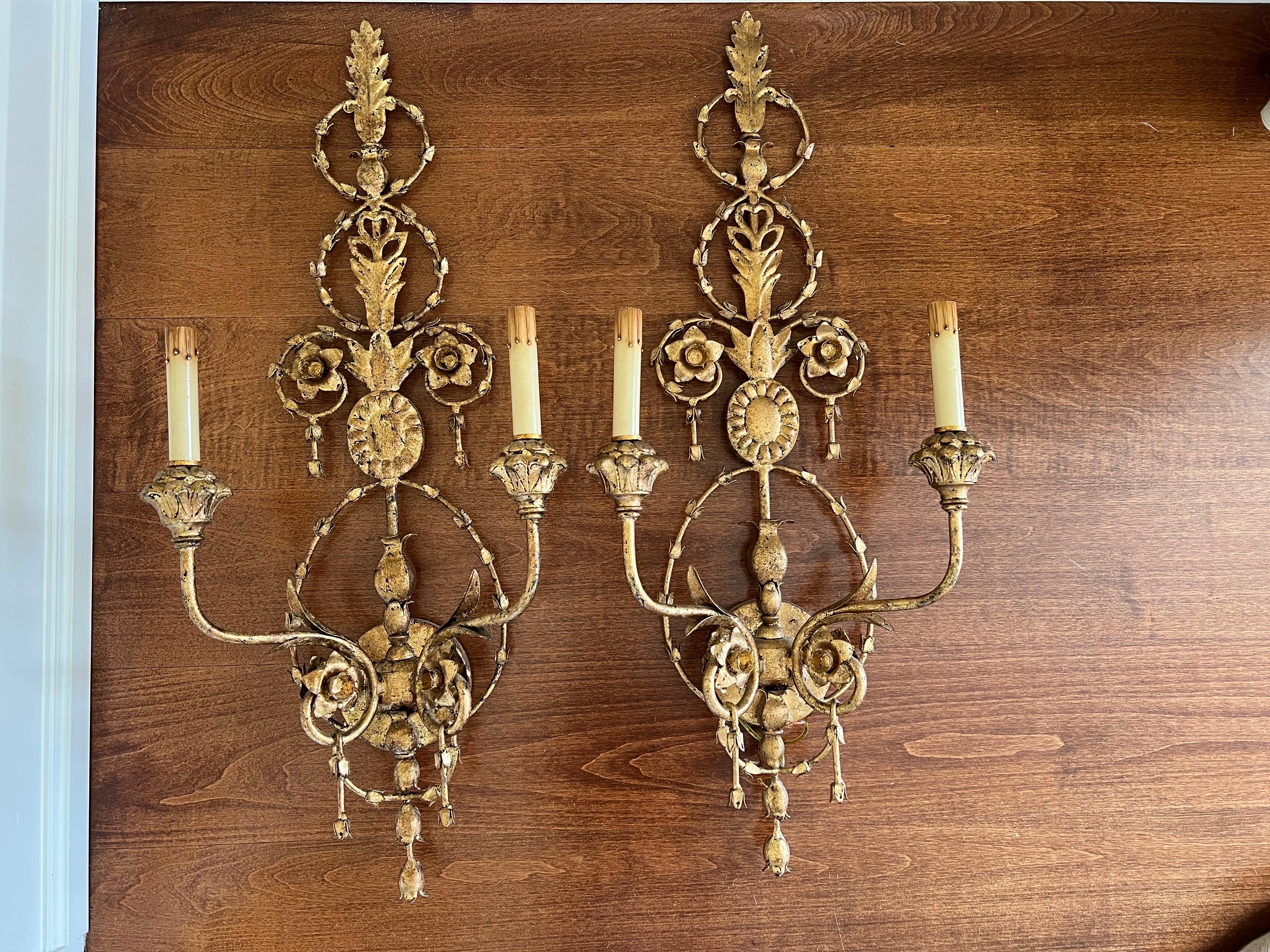 Pair of Currey and Company Neoclassical Gilt Sconces In Excellent Condition In Redding, CT