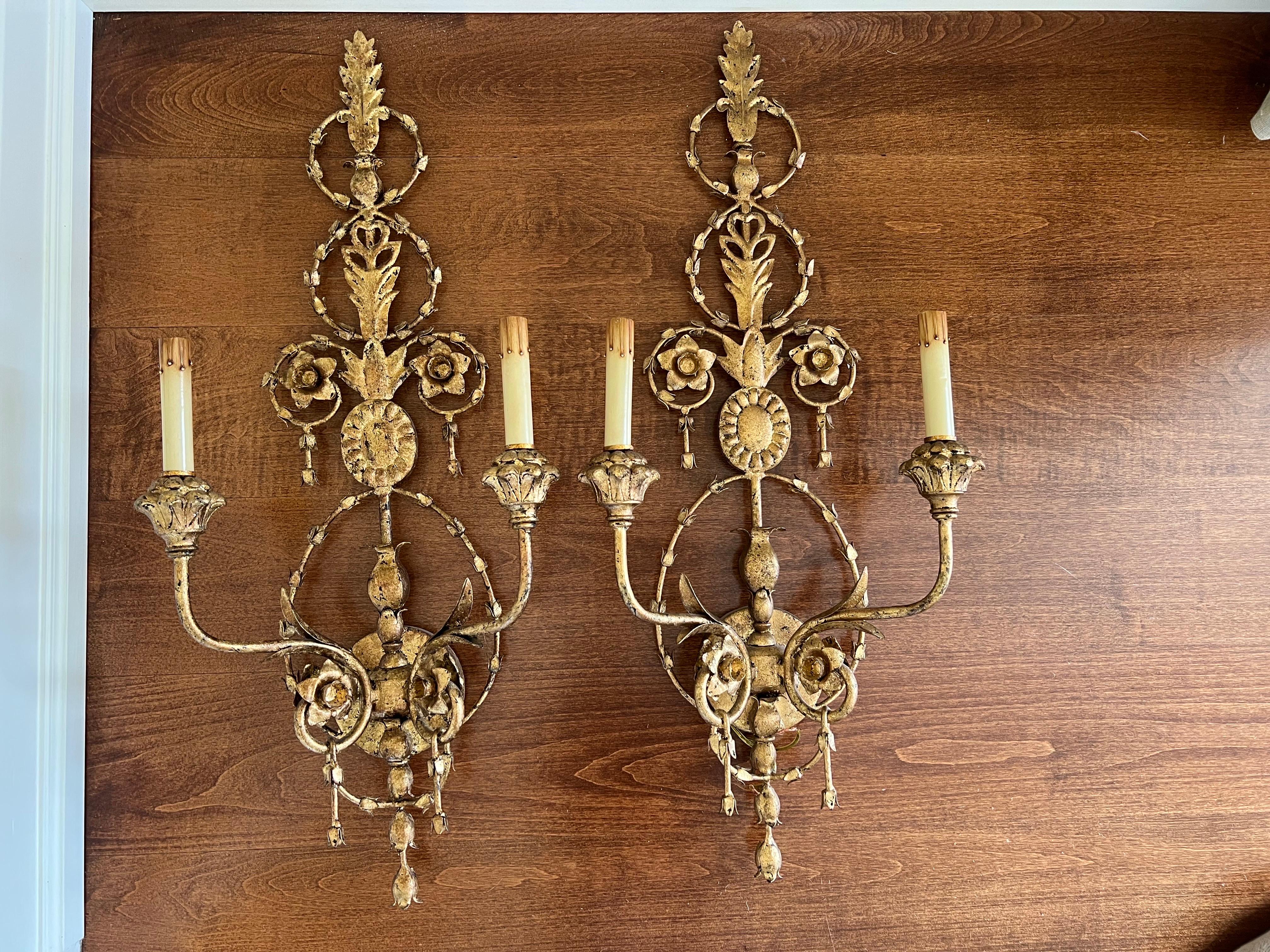 Contemporary Pair of Currey and Company Neoclassical Gilt Sconces