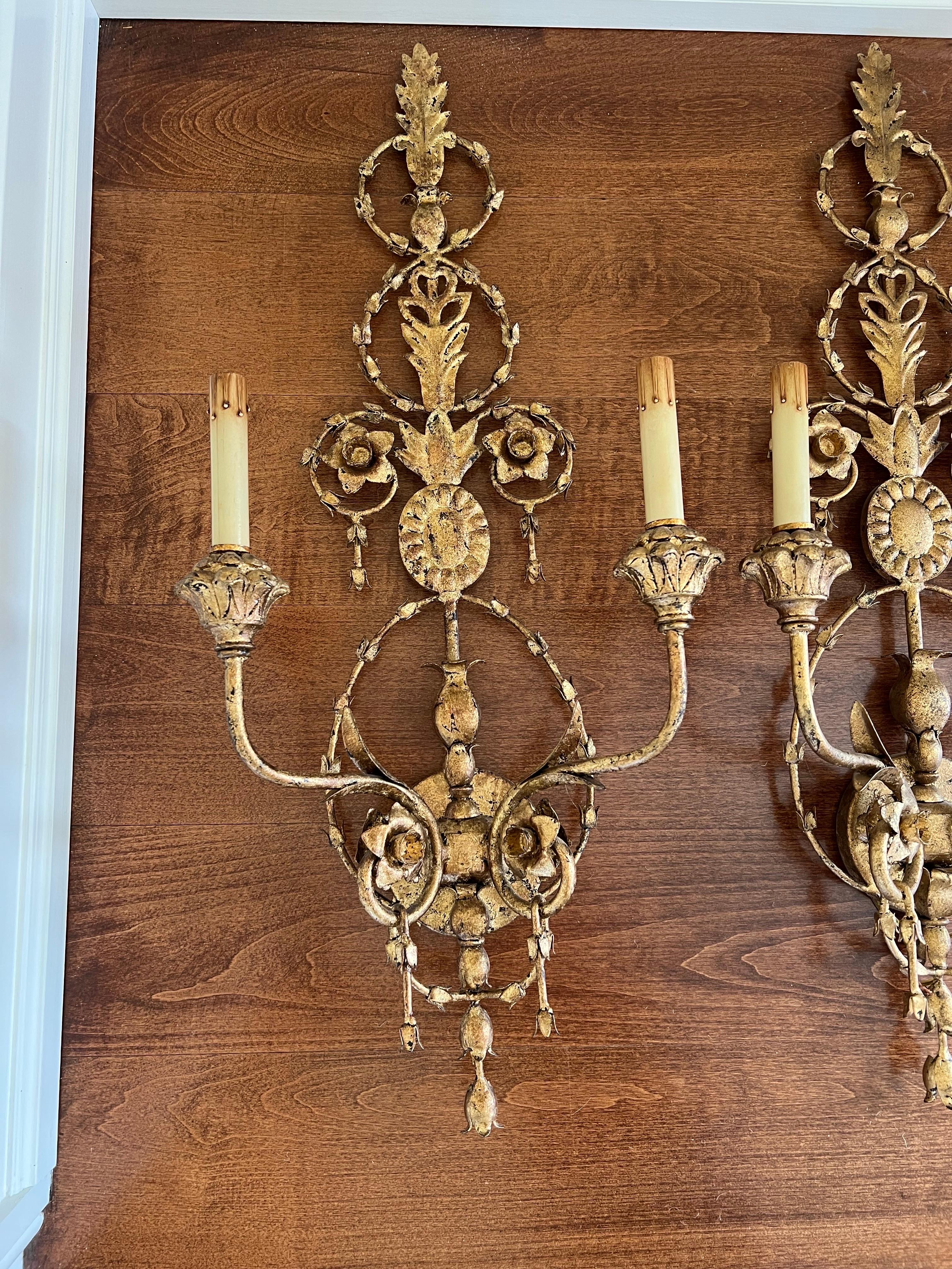 Pair of Currey and Company Neoclassical Gilt Sconces 1