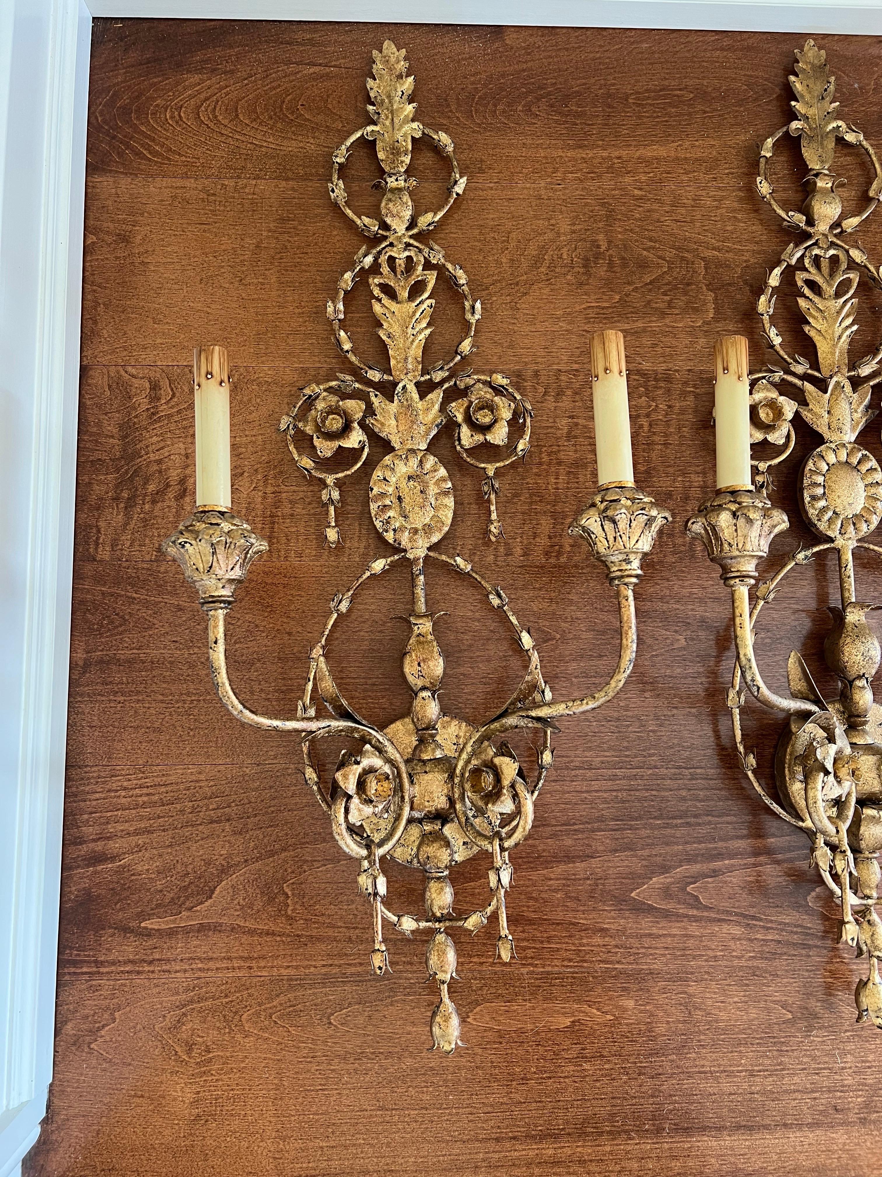 Pair of Currey and Company Neoclassical Gilt Sconces 1