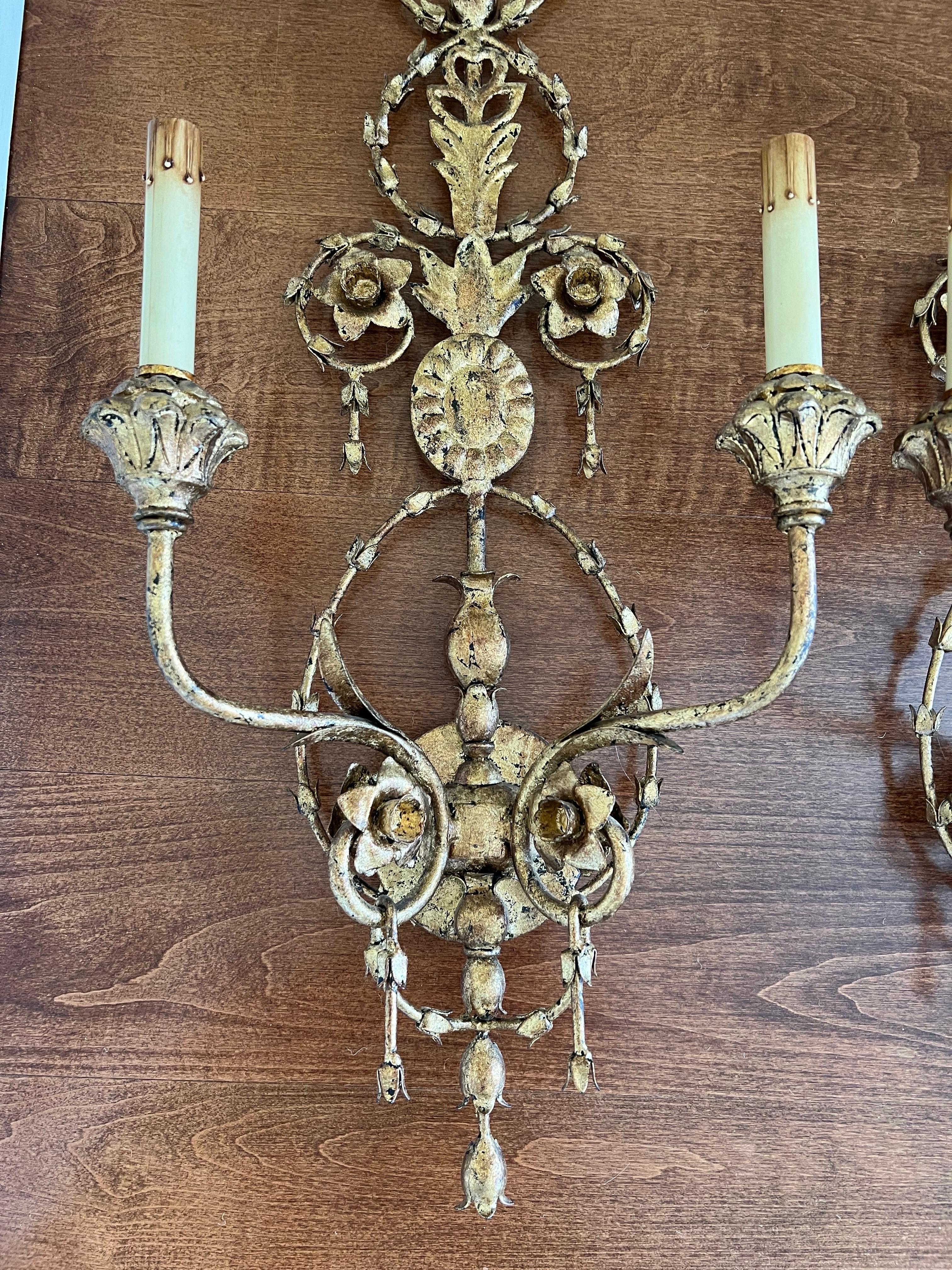 Pair of Currey and Company Neoclassical Gilt Sconces 3