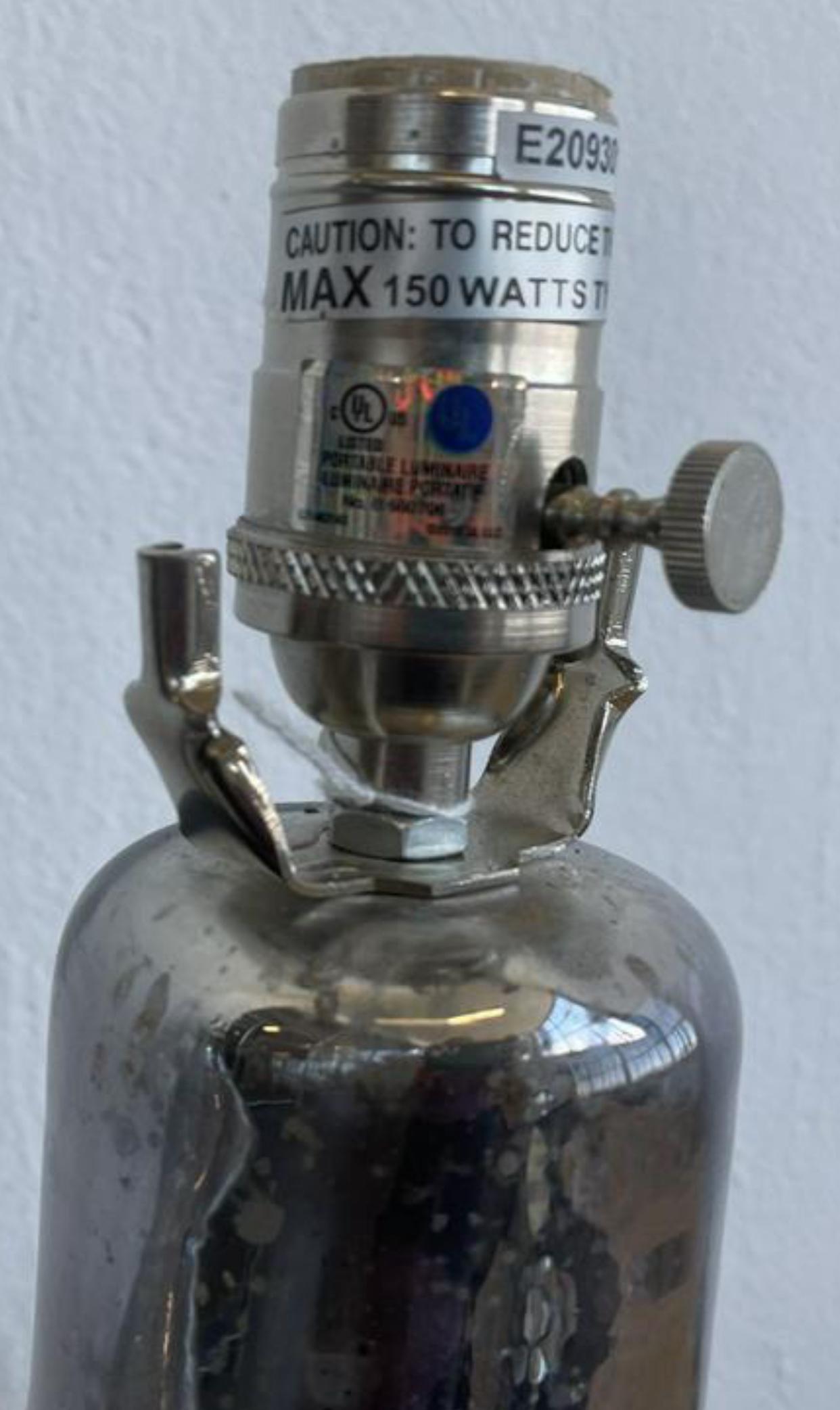 Steel Pair of Currey and Company “Nightsea” Mercury Glass Table Lamps For Sale
