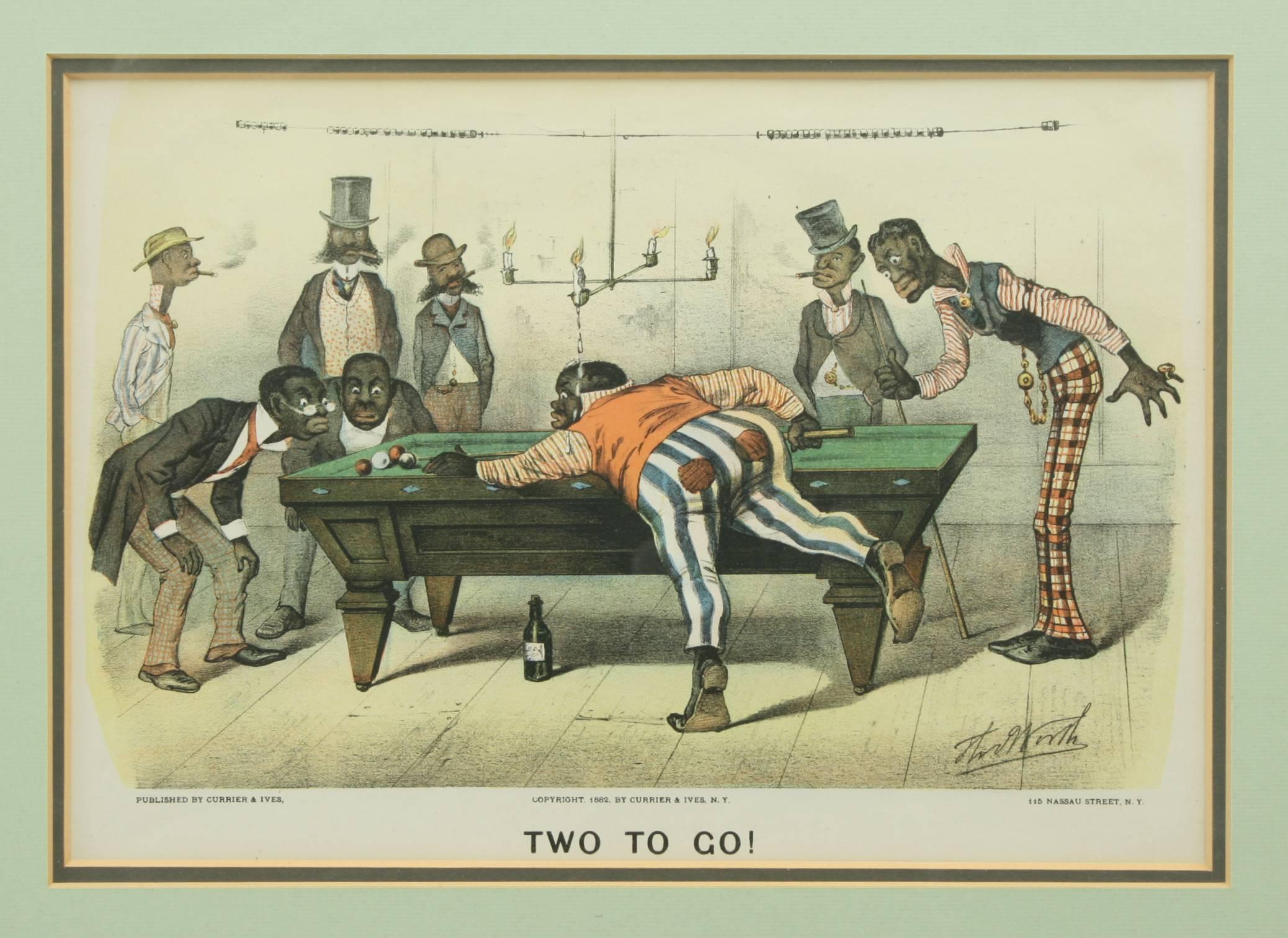 Pair of Currier & Ives Billiard Prints In Good Condition In Oxfordshire, GB