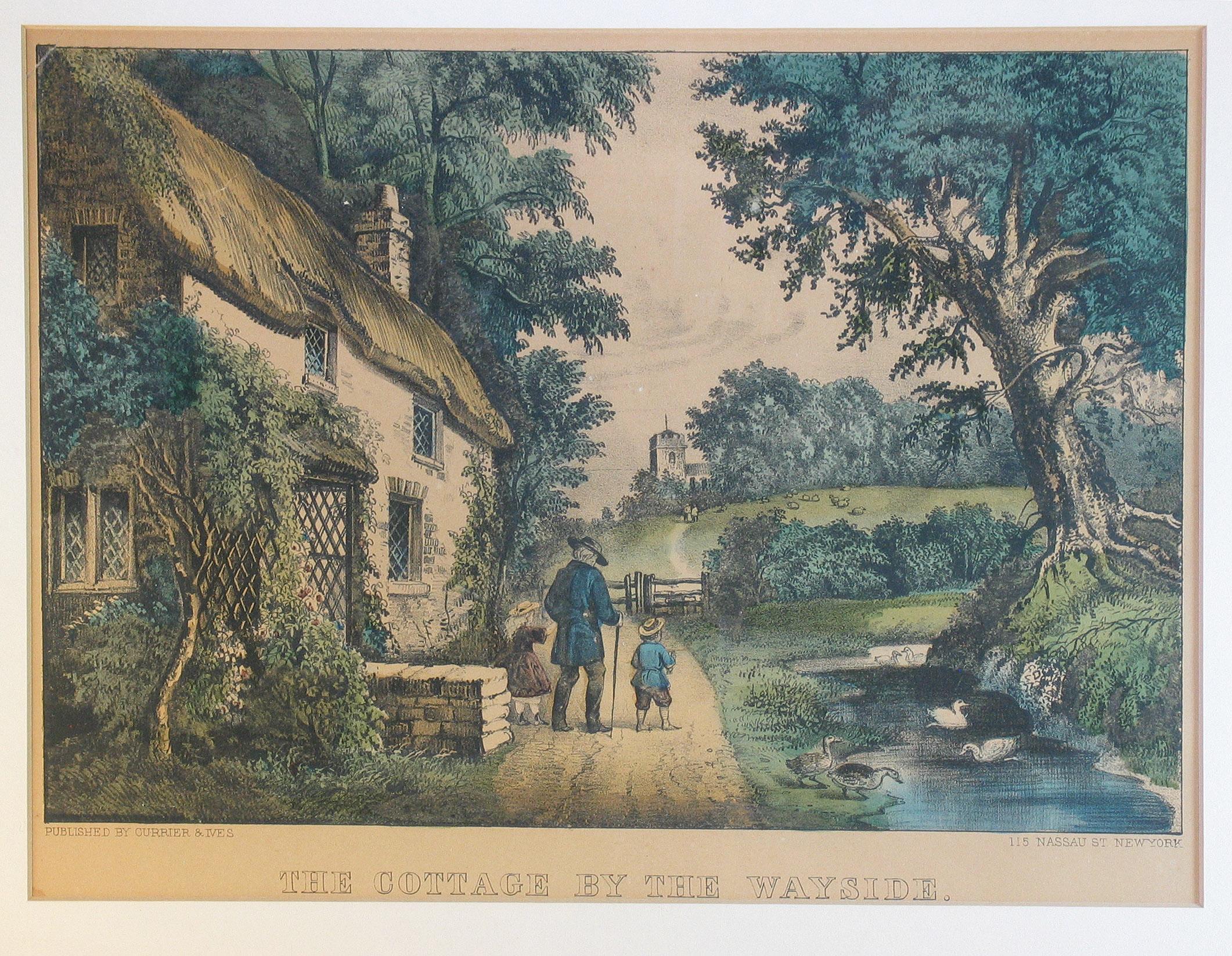 Hand-Painted Pair of Currier & Ives Hand Colored Lithographs