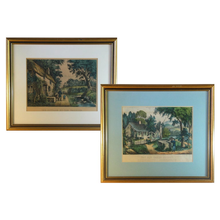 Pair of Currier and Ives Hand Colored Lithographs at 1stDibs