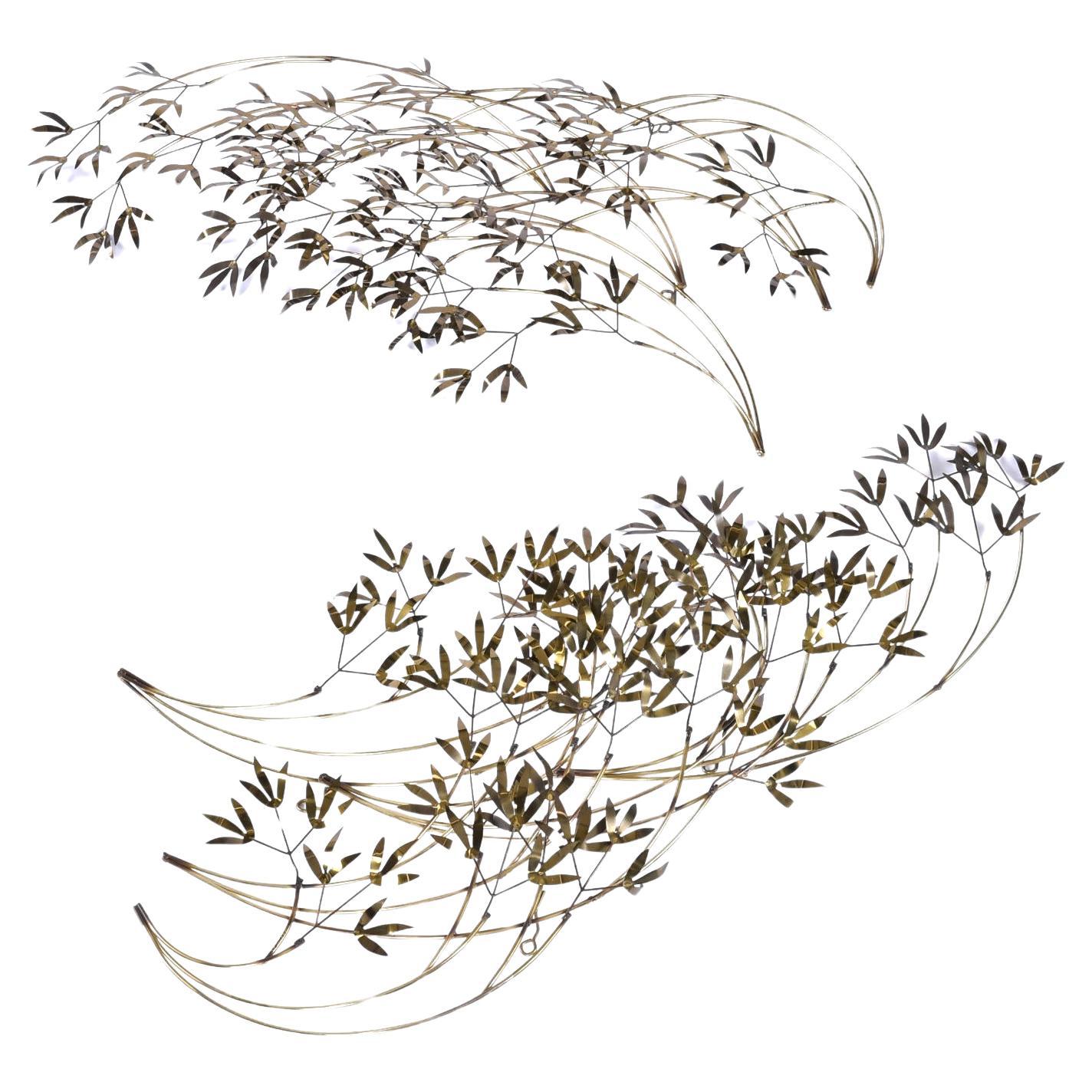 Rare pair of vintage Nineteen-Laties Curtis Jere bamboo branch wall sculptures. The sculptures are identical, use them separately or arrange them as a complimentary pair. Get creative, you can position them vertically, horizontally and at any