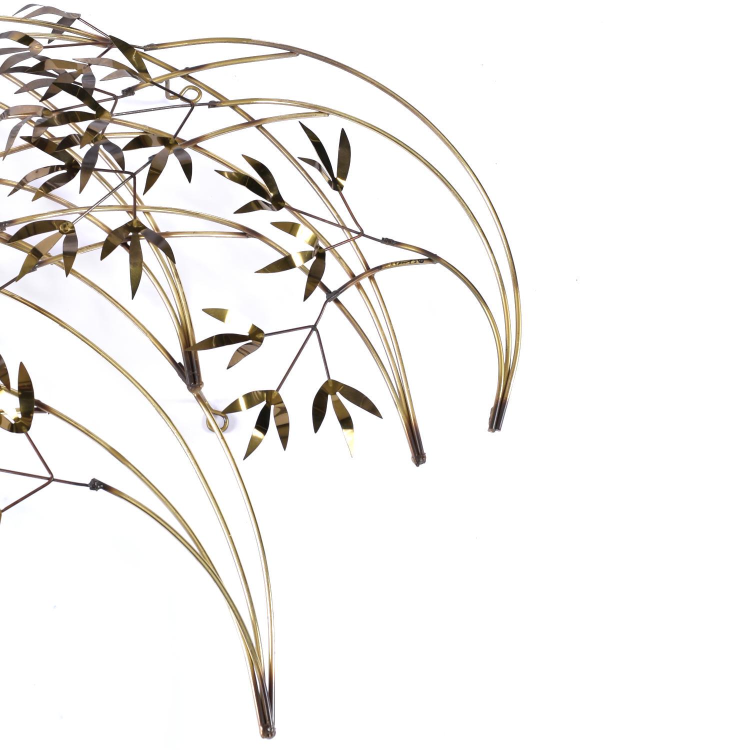 Pair of Curtis Jere Bamboo Branch Gold Brass Wall Sculptures 1