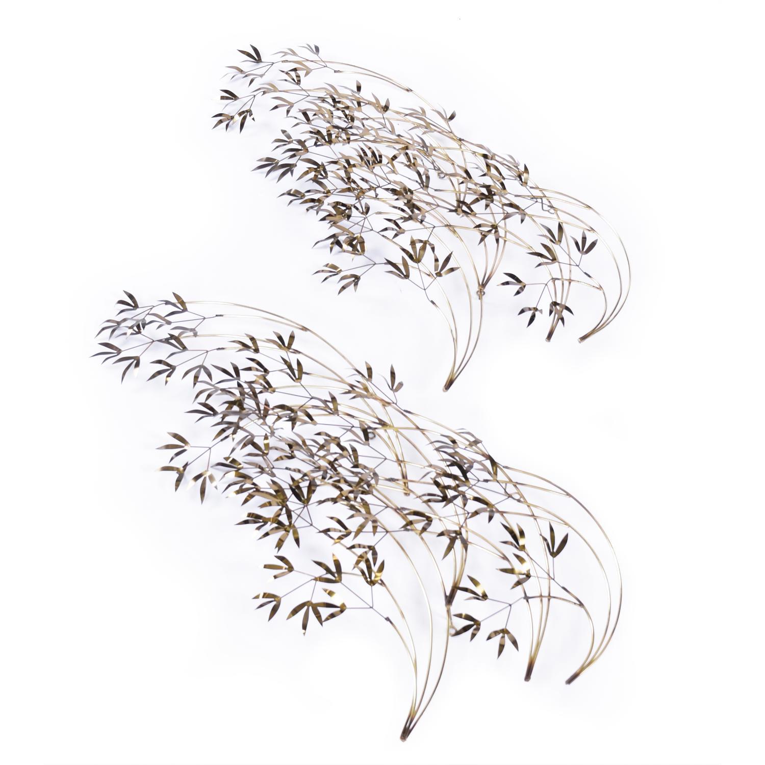 Pair of Curtis Jere Bamboo Branch Gold Brass Wall Sculptures 2