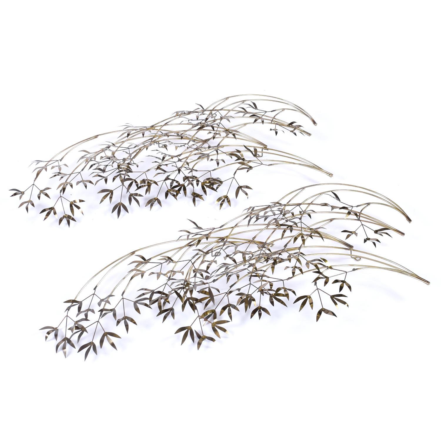 Pair of Curtis Jere Bamboo Branch Gold Brass Wall Sculptures 3