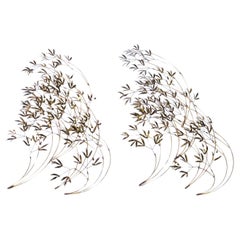 Pair of Curtis Jere Bamboo Branch Gold Brass Wall Sculptures