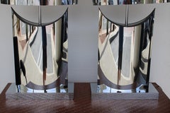 Pair of Curtis Jere Stainless Steel Lamps and Shades