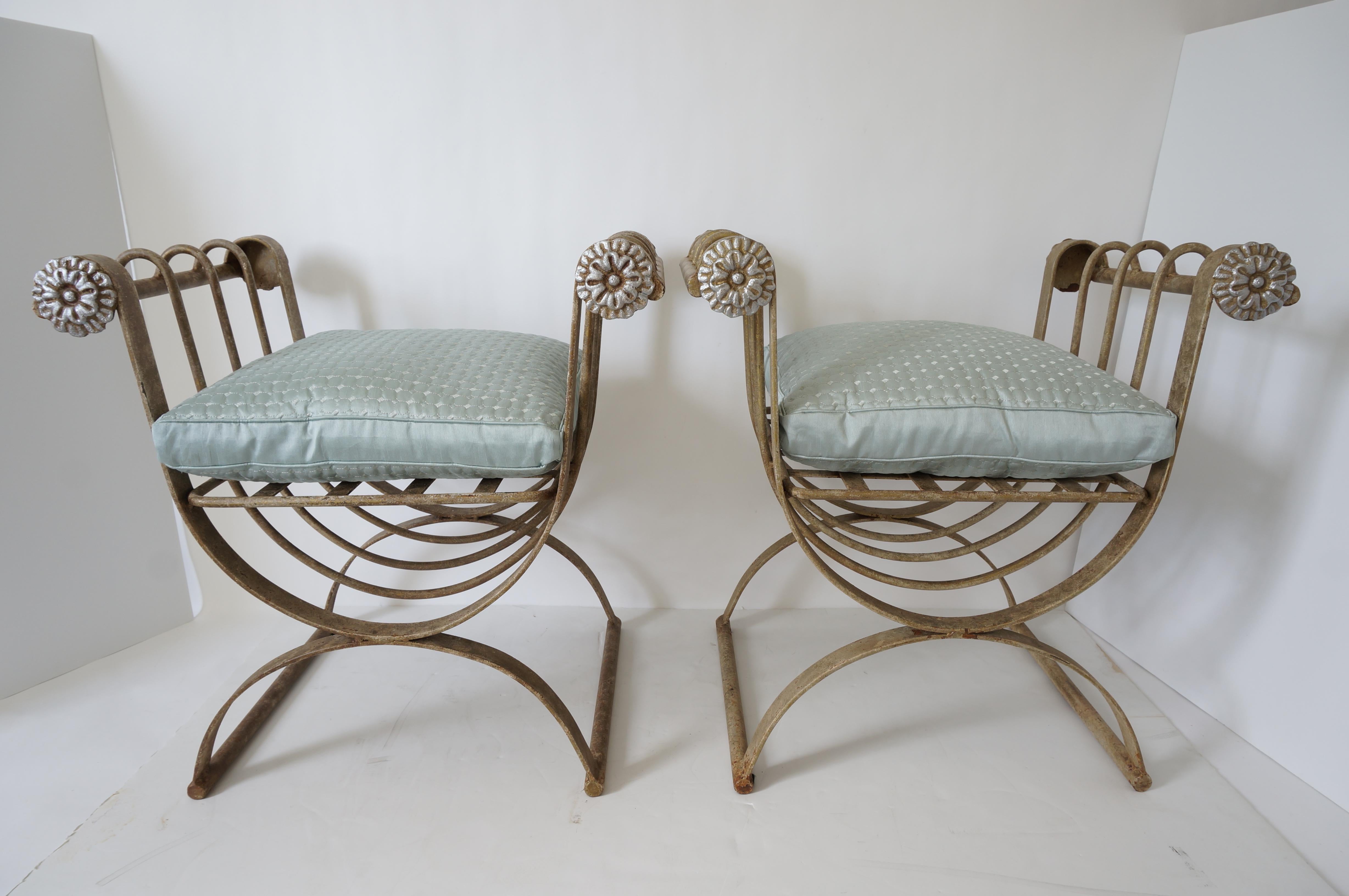 Hollywood Regency Pair of Curule Form Benches
